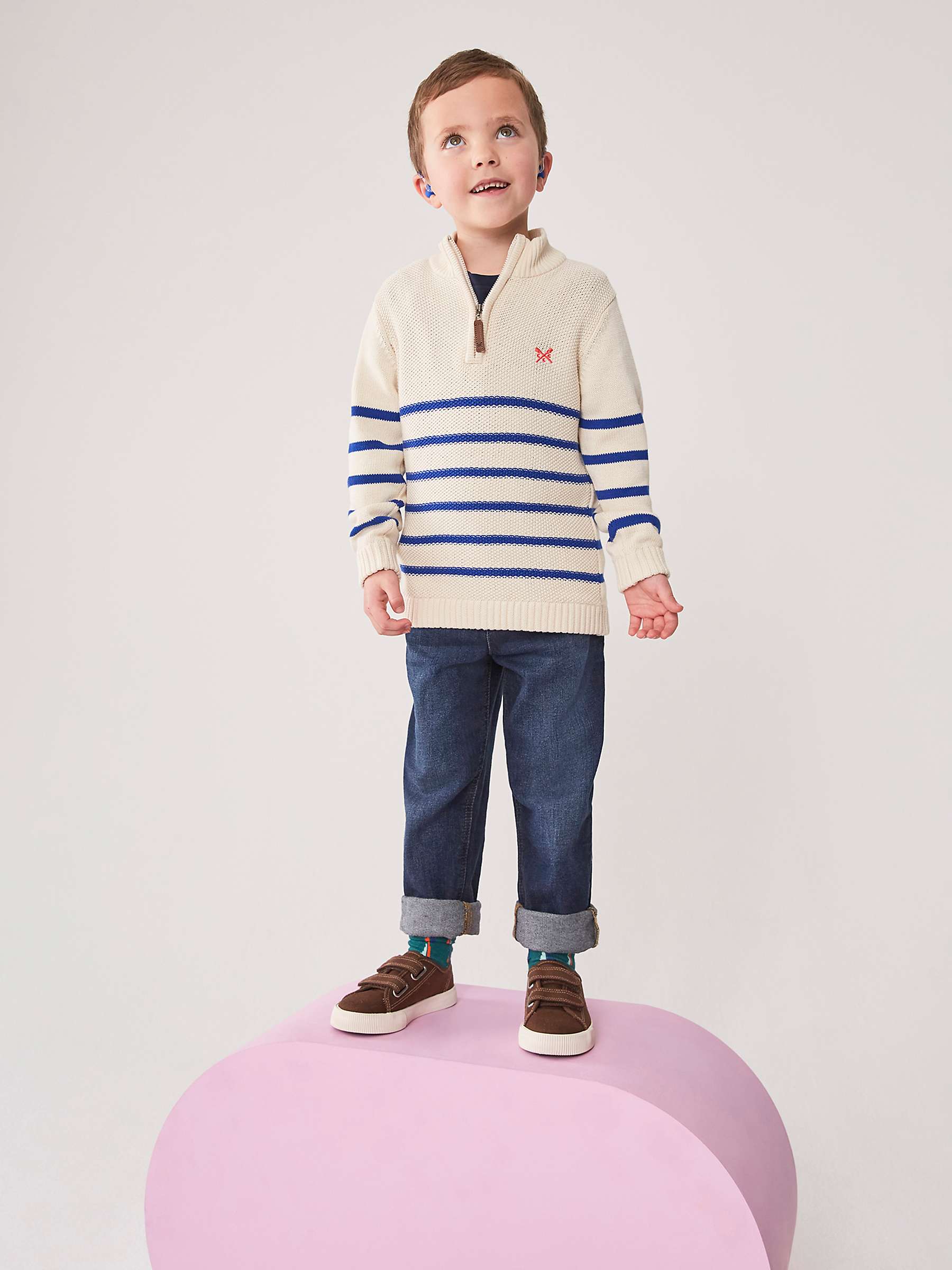 Buy Crew Clothing Kids' Stripe Half Zip Jumper, Navy/White Online at johnlewis.com