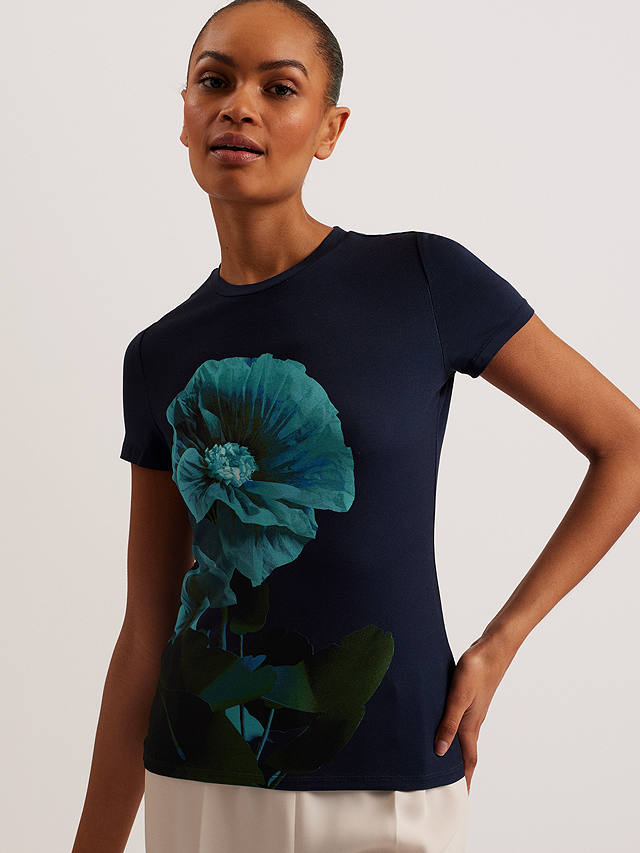 Ted Baker Meridi Graphic Floral Print Top, Navy/Multi