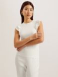 Ted Baker Marhlou Frill Sleeve Ribbed Top, Ivory