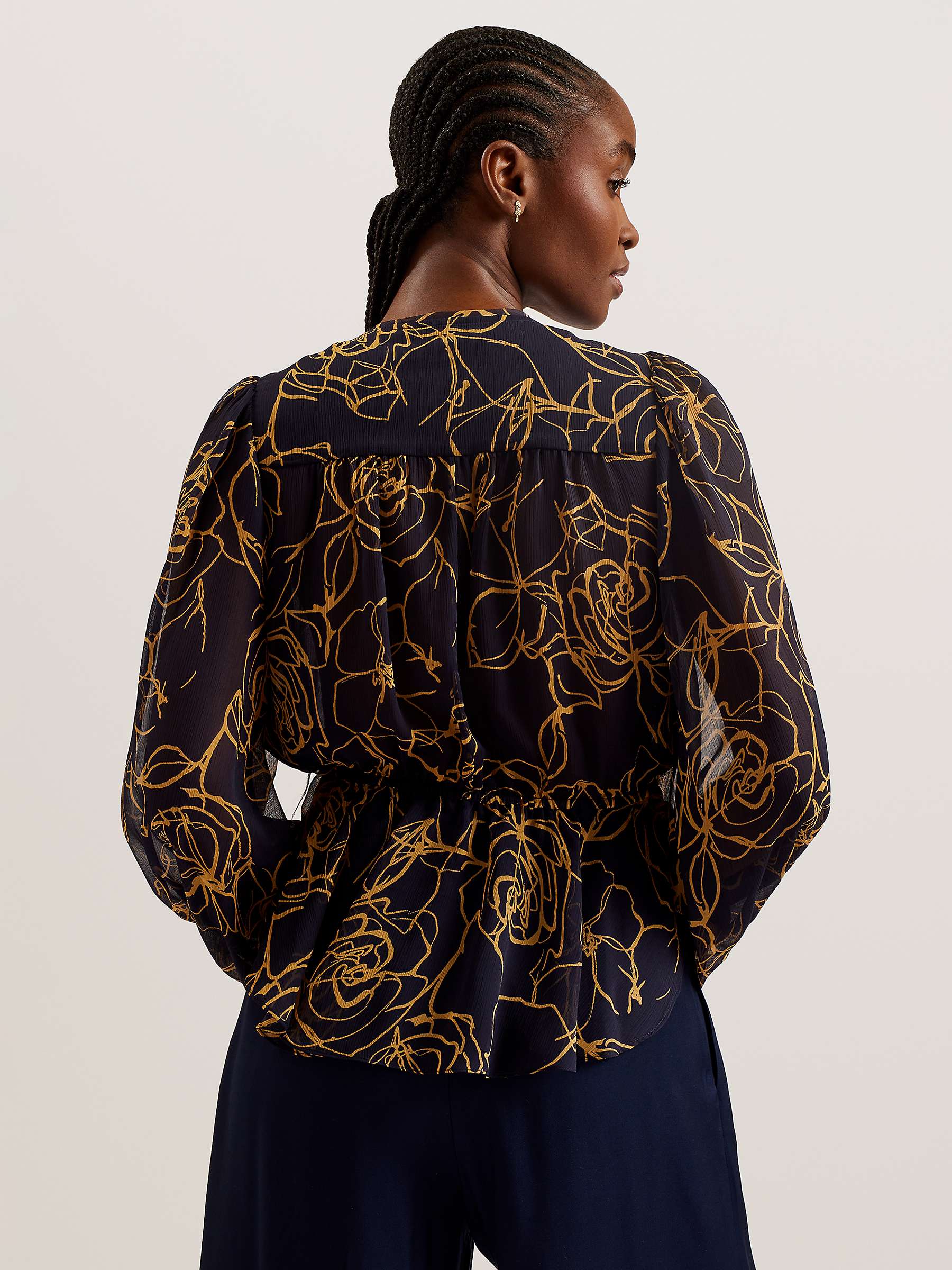 Buy Ted Baker Kazuko Abstract Floral Print Peplum Blouse, Navy/Multi Online at johnlewis.com