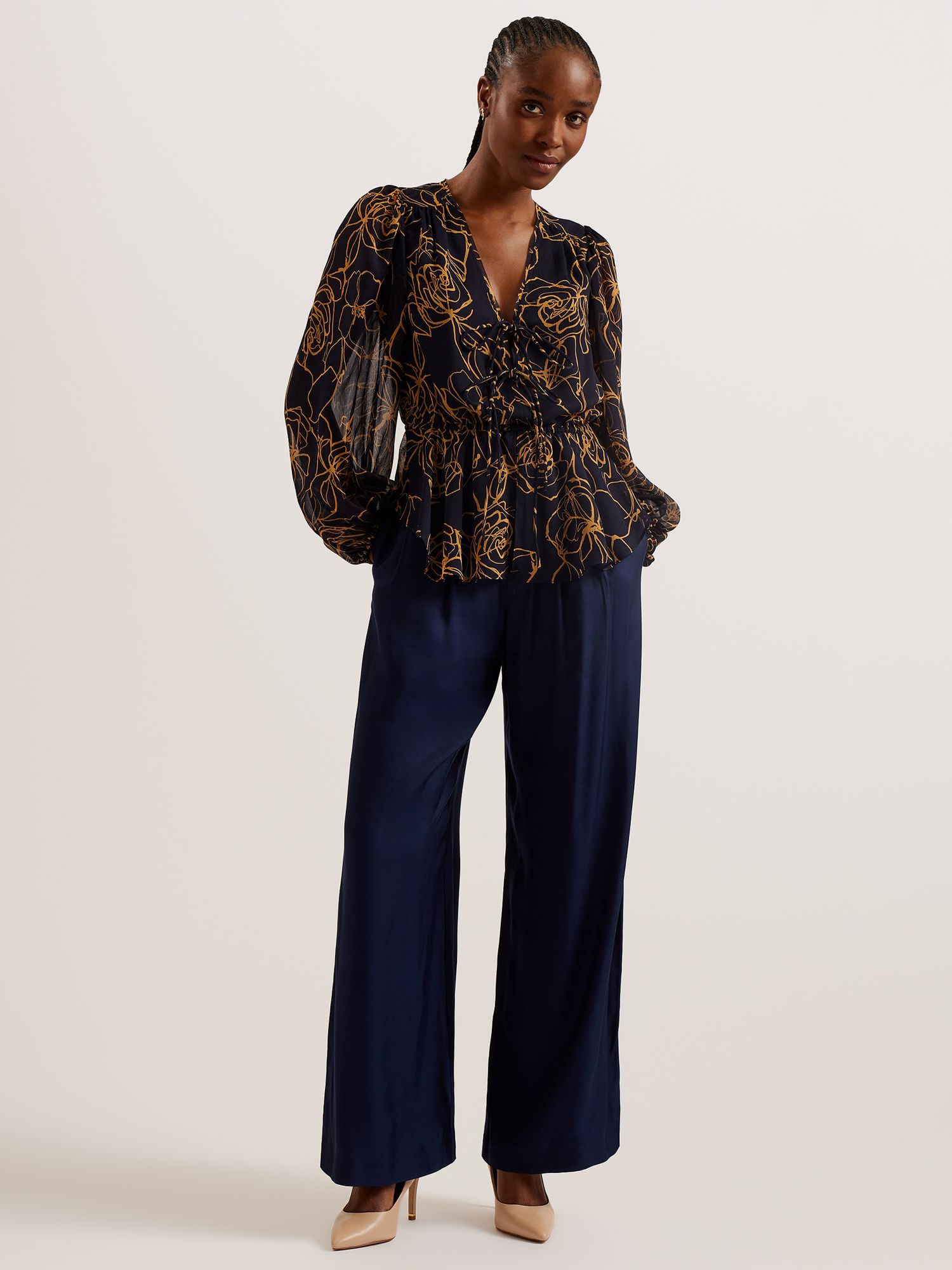 Buy Ted Baker Kazuko Abstract Floral Print Peplum Blouse, Navy/Multi Online at johnlewis.com