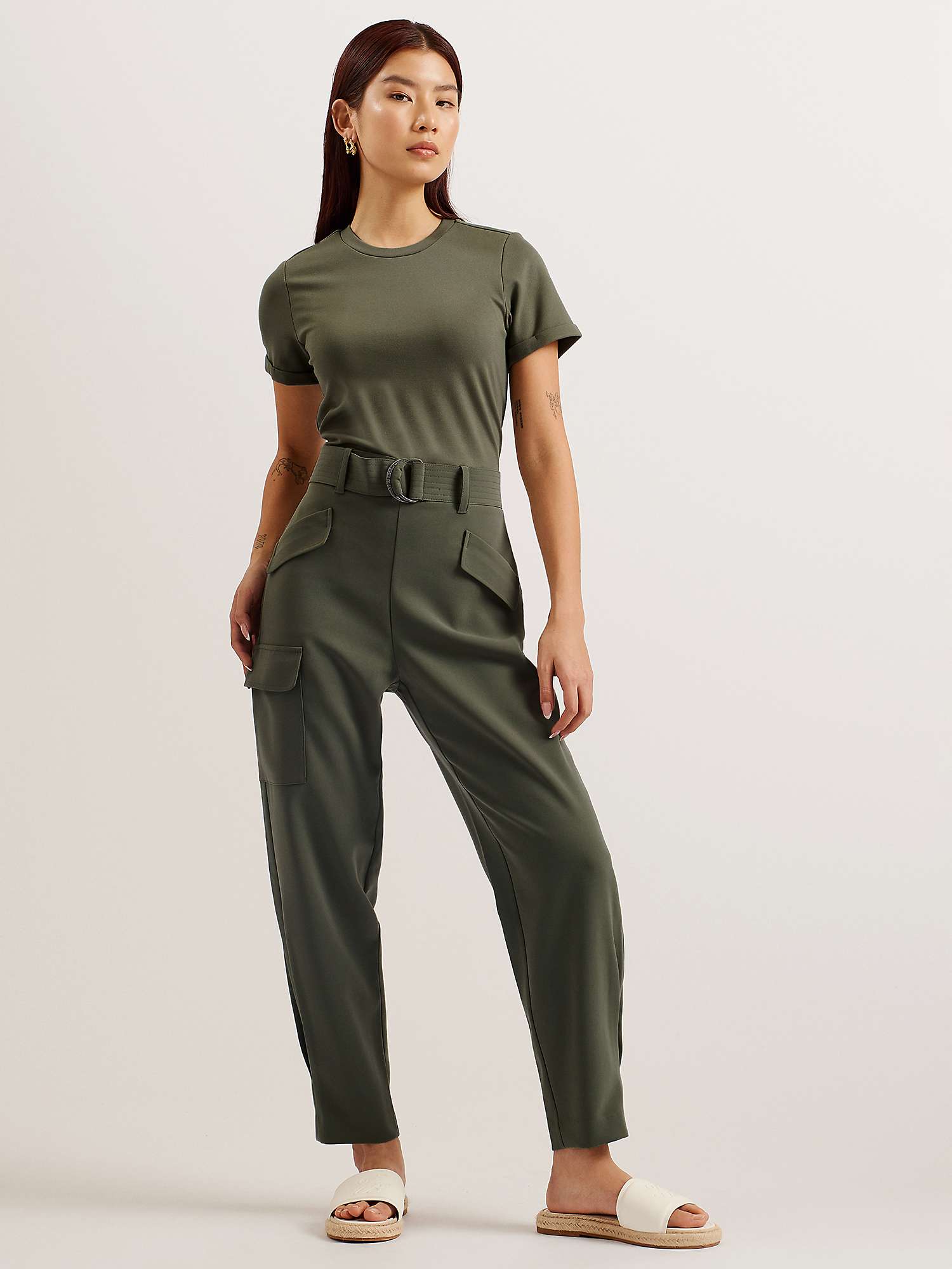Buy Ted Baker Graciej High Waisted Belted Tapered Cargo Jumpsuit, Khaki Online at johnlewis.com