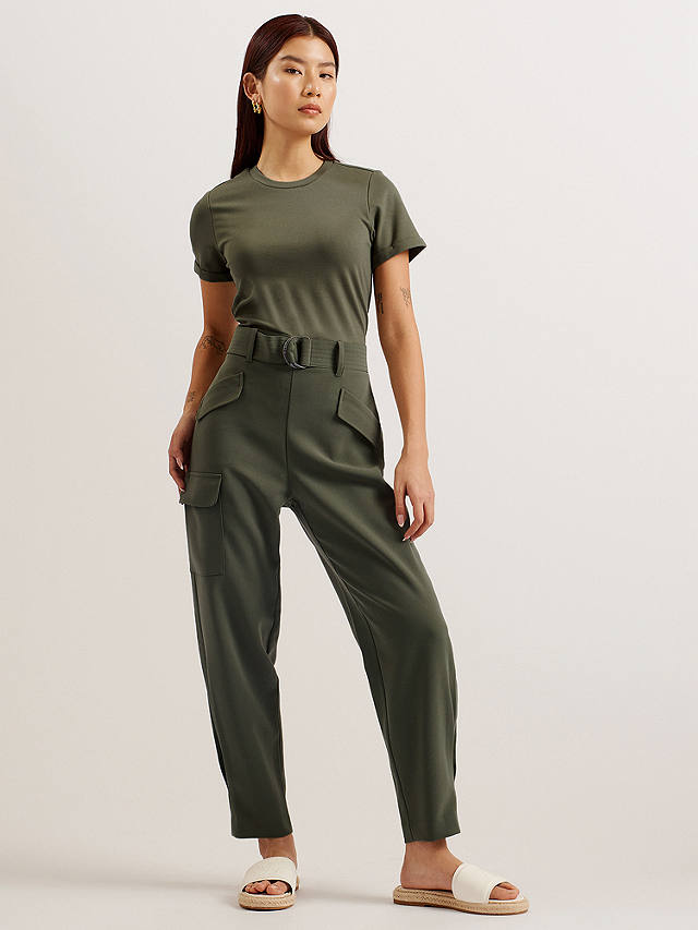 Ted Baker Graciej High Waisted Belted Tapered Cargo Jumpsuit, Khaki