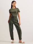 Ted Baker Graciej High Waisted Belted Tapered Cargo Jumpsuit, Khaki