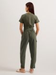 Ted Baker Graciej High Waisted Belted Tapered Cargo Jumpsuit, Khaki