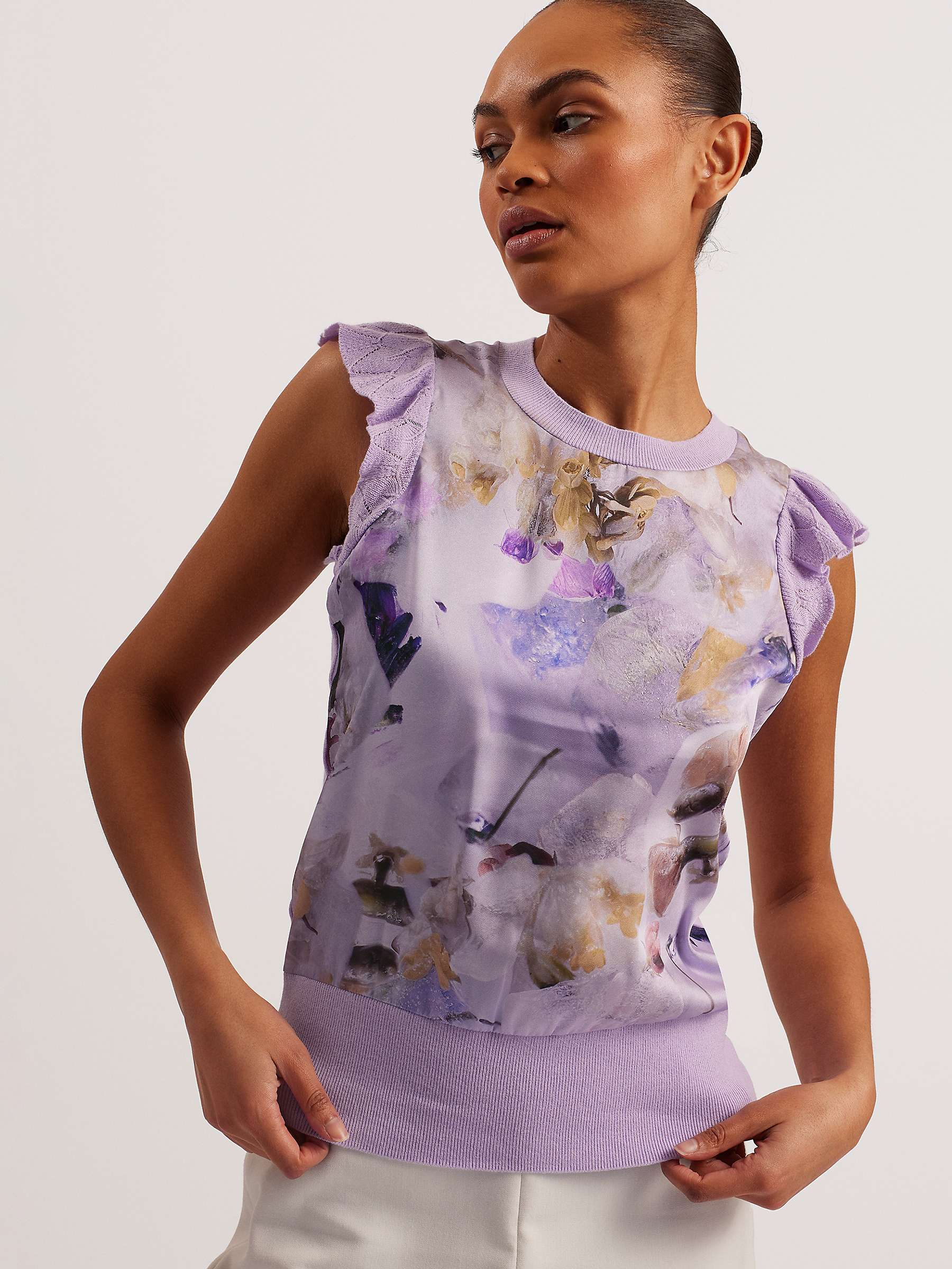 Buy Ted Baker Shrayha Scallop Trim Woven Top, Lilac Online at johnlewis.com