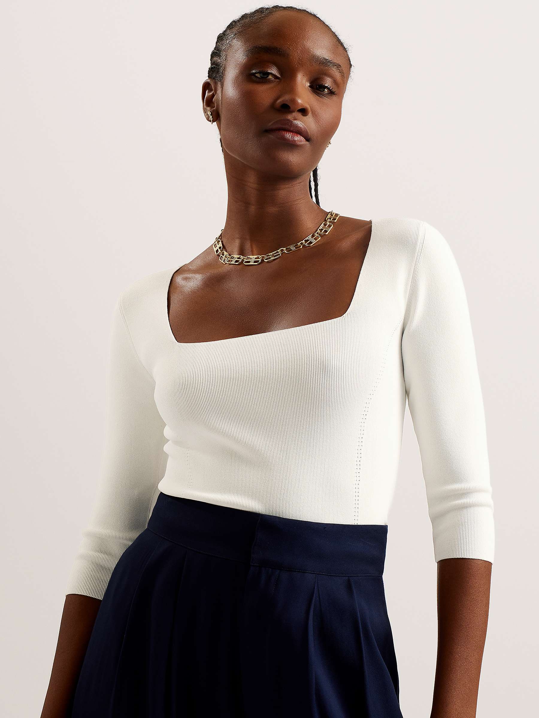 Buy Ted Baker Vallryy Square Neck Fitted Knit Top, Natural Ivory Online at johnlewis.com