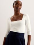 Ted Baker Vallryy Square Neck Fitted Knit Top, Natural Ivory