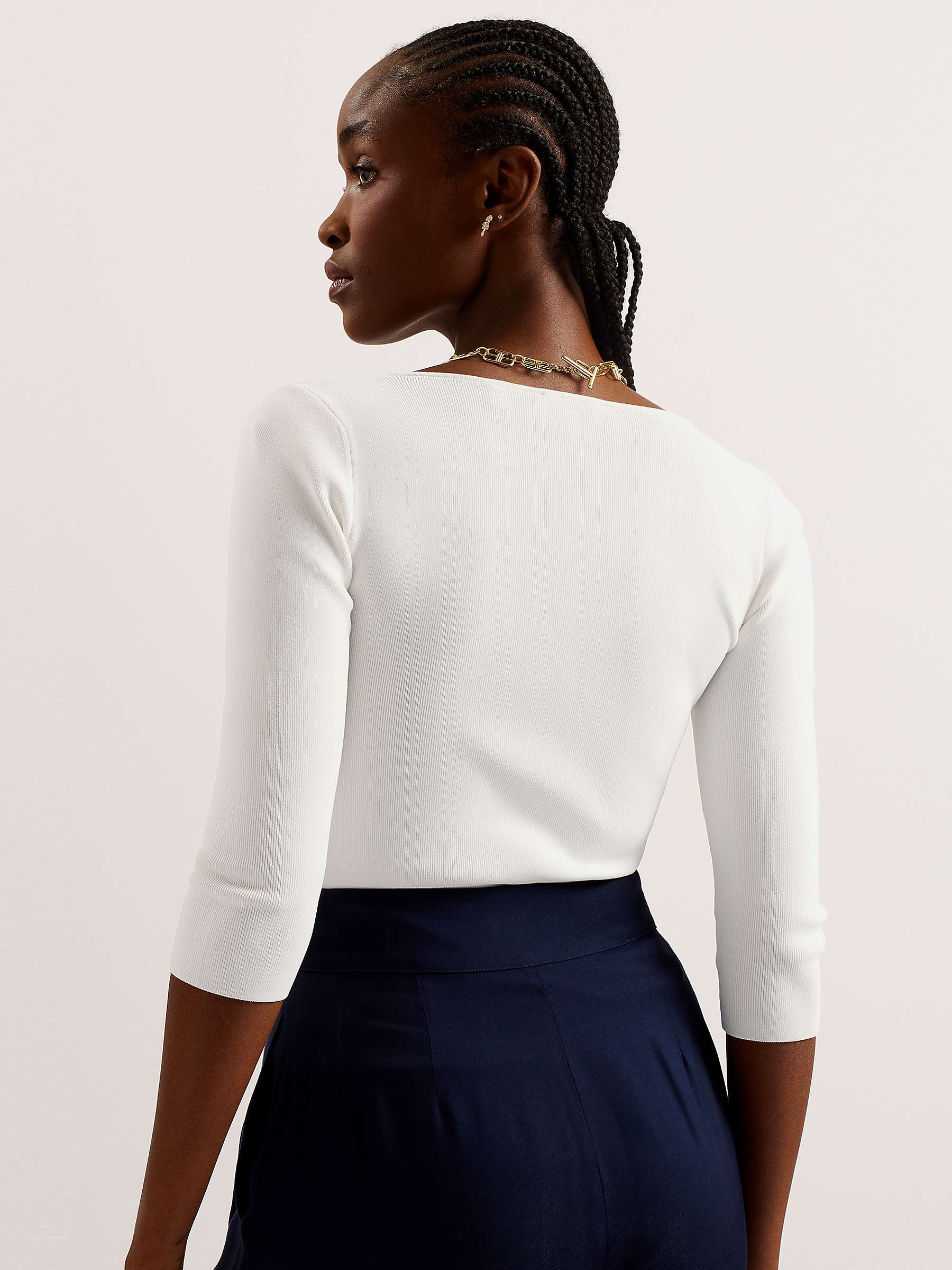 Buy Ted Baker Vallryy Square Neck Fitted Knit Top, Natural Ivory Online at johnlewis.com