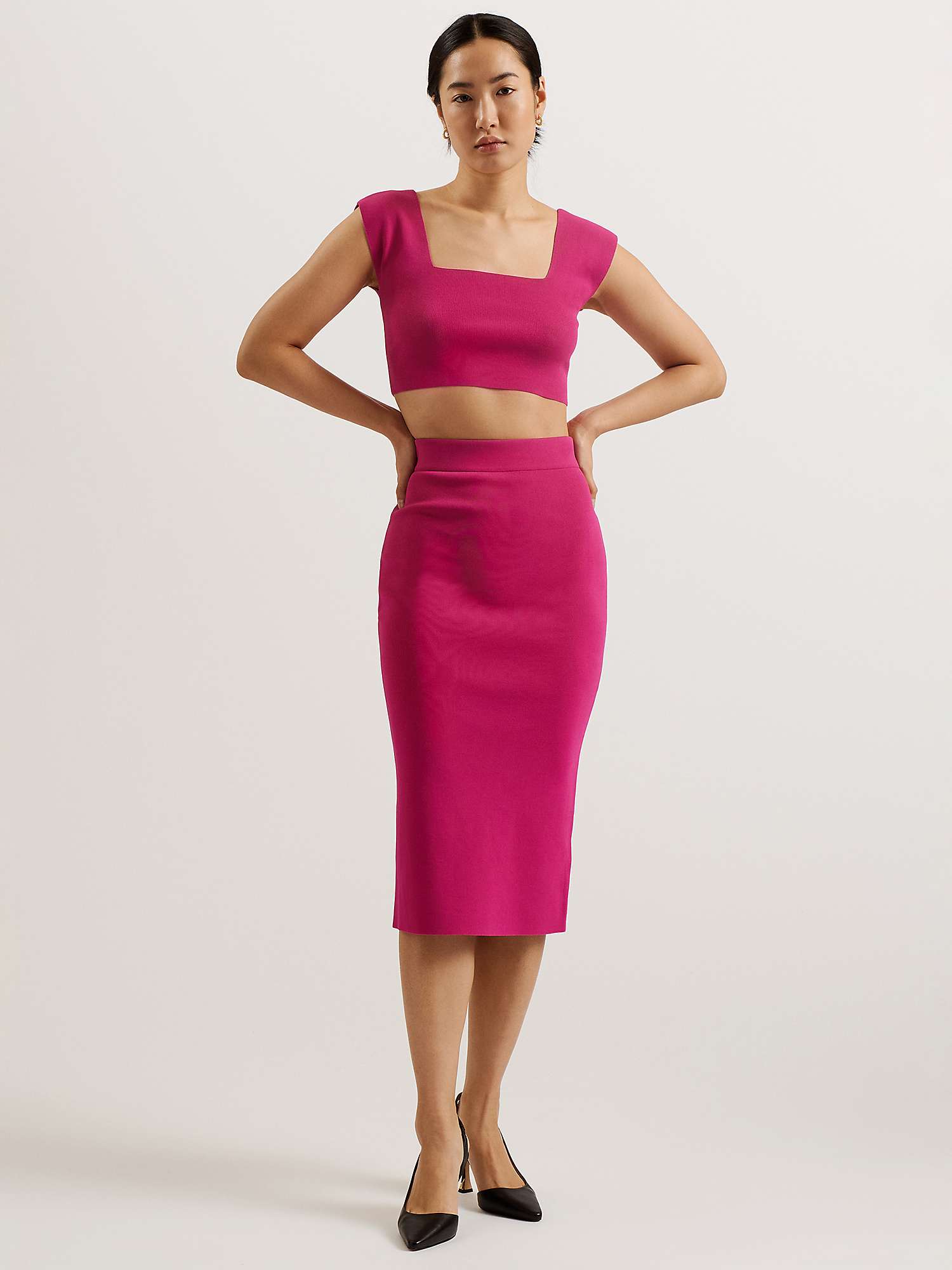 Buy Ted Baker Brenha Rib Knit Square Neck Crop Top, Purple Online at johnlewis.com