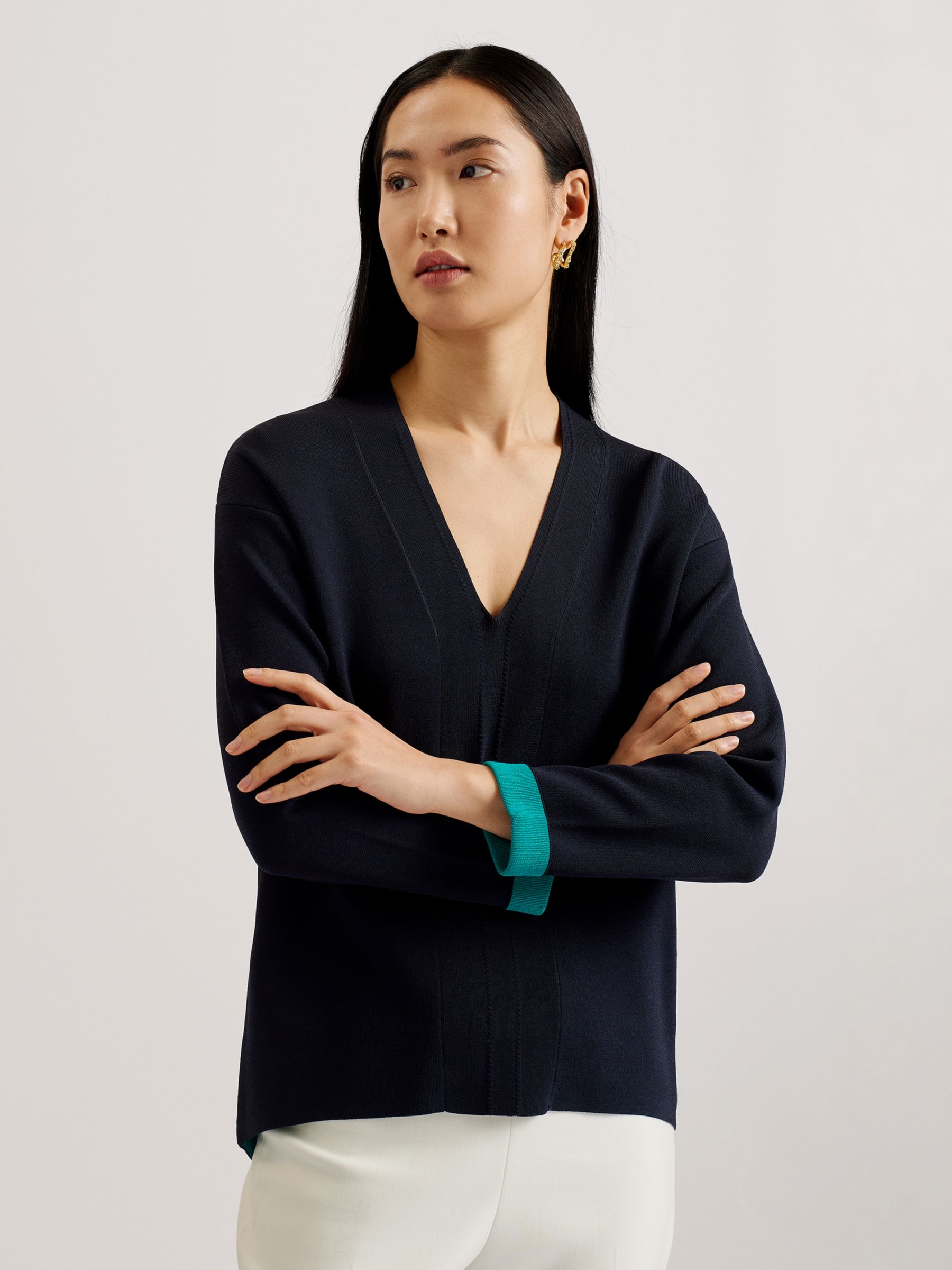Buy Ted Baker Mikelaa Twisted Neck Jumper, Navy/Turquoise Online at johnlewis.com