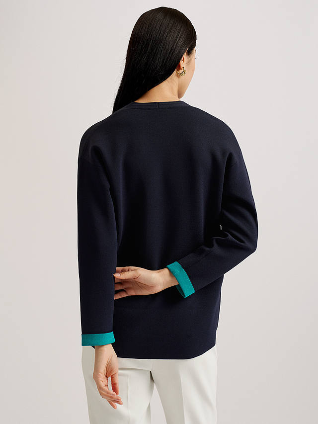 Ted Baker Mikelaa Twisted Neck Jumper, Navy/Turquoise