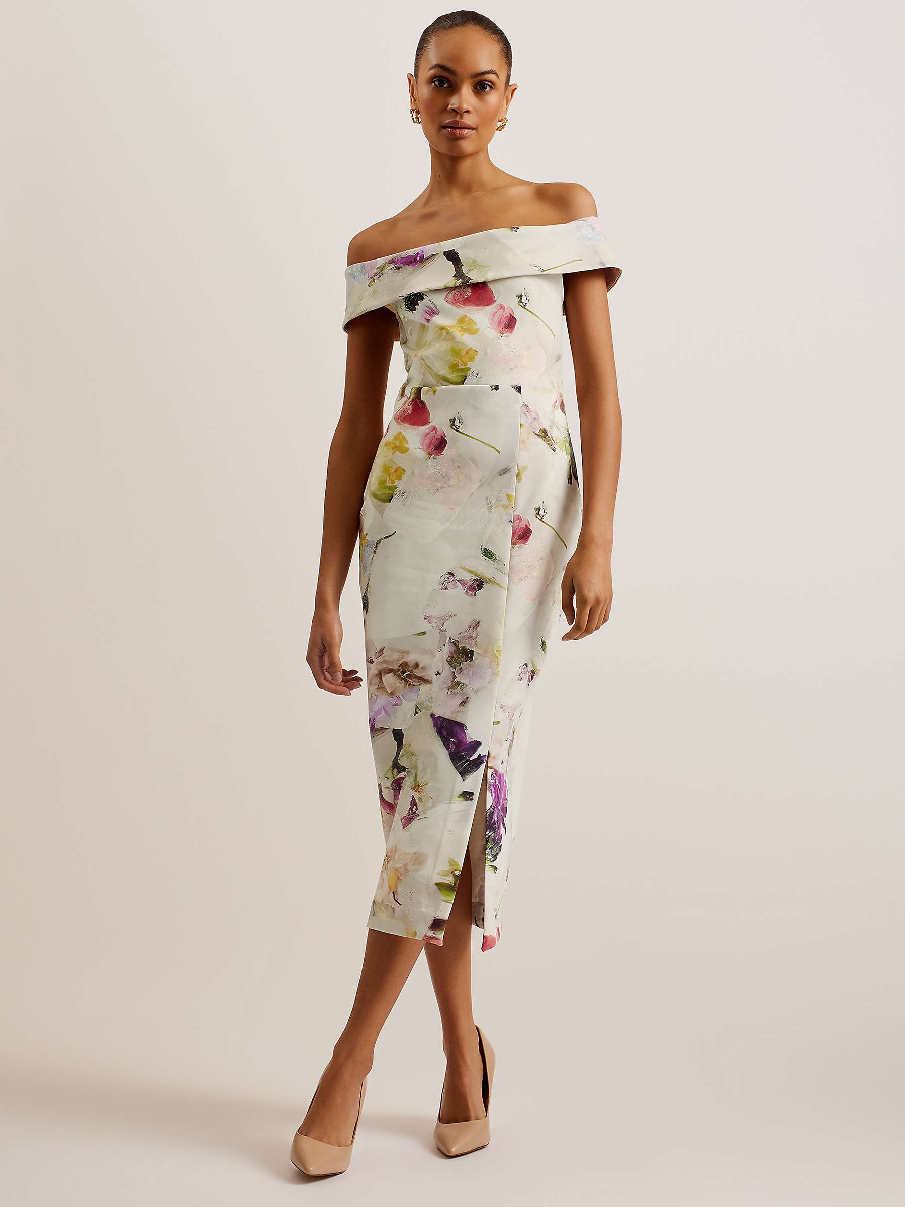 Buy Ted Baker Merreen Scuba Floral Midi Dress, White/Multi Online at johnlewis.com