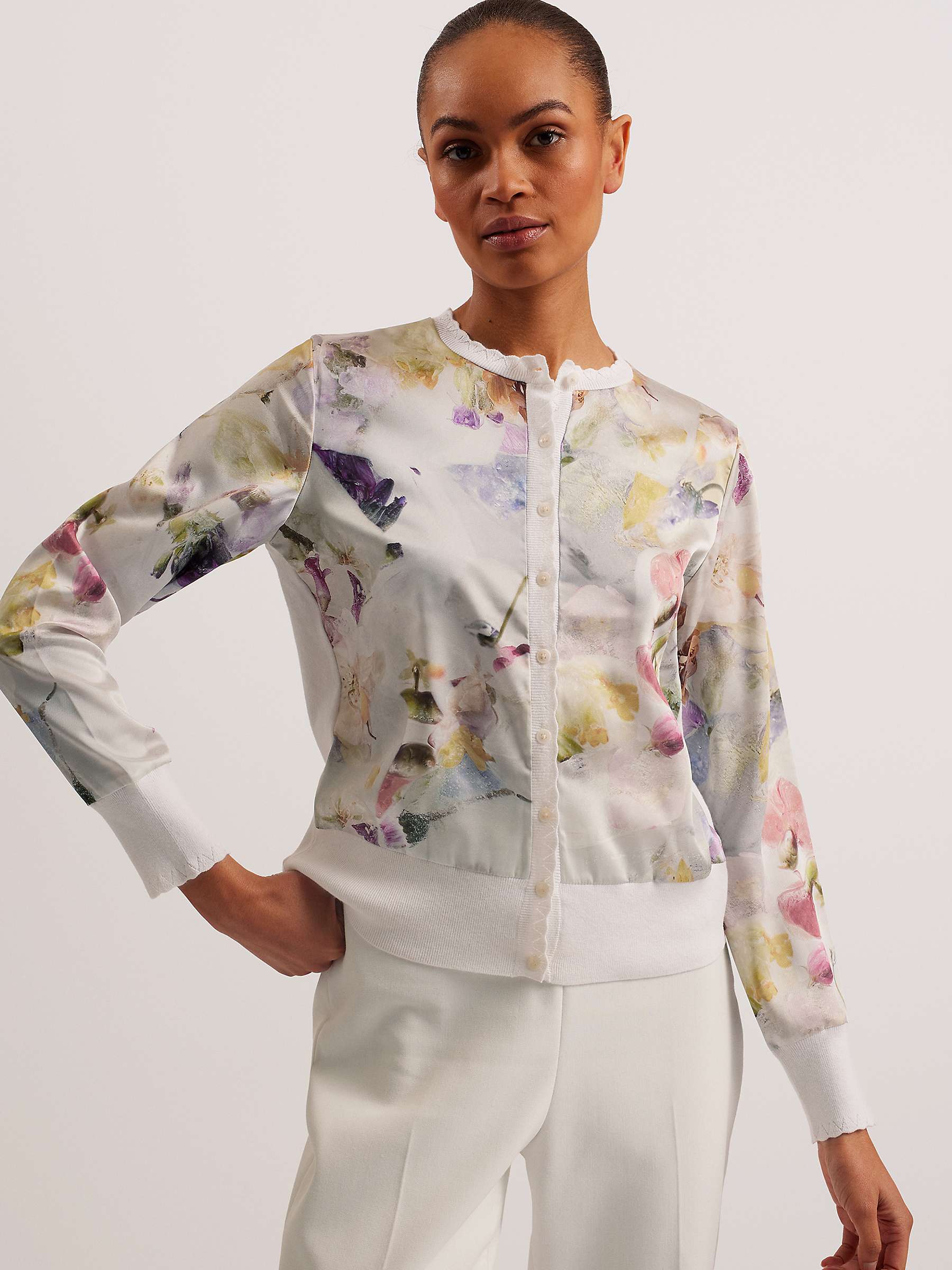 Buy Ted Baker Haylou Floral Woven Front Cardigan, White/Multi Online at johnlewis.com