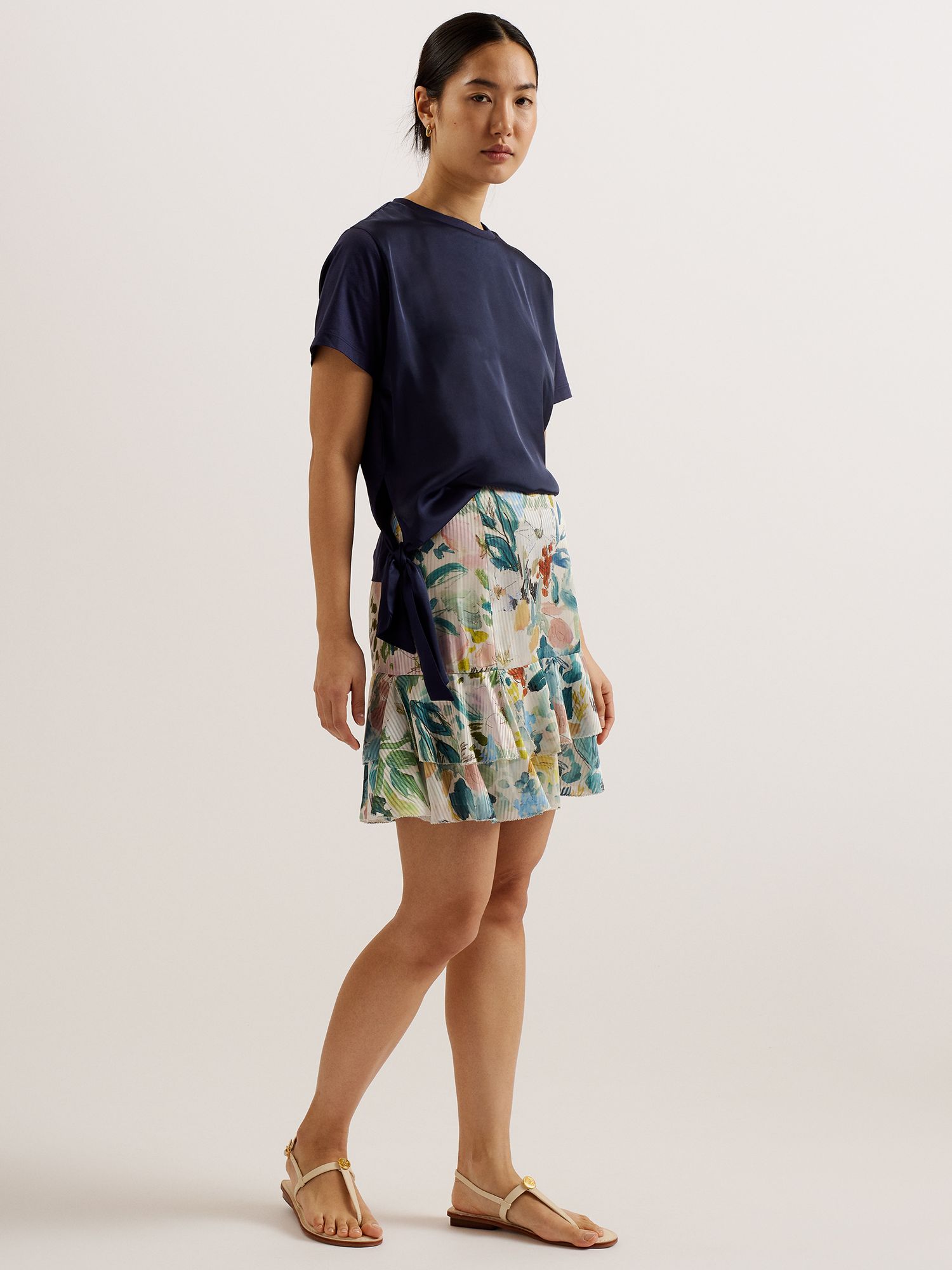 Buy Ted Baker Pragsea Floral Print Tiered Mini Skirt, Ivory/Multi Online at johnlewis.com