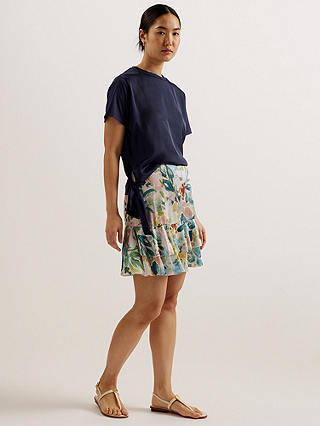Ted Baker Pragsea Floral Print Tiered Mini Skirt, Ivory/Multi