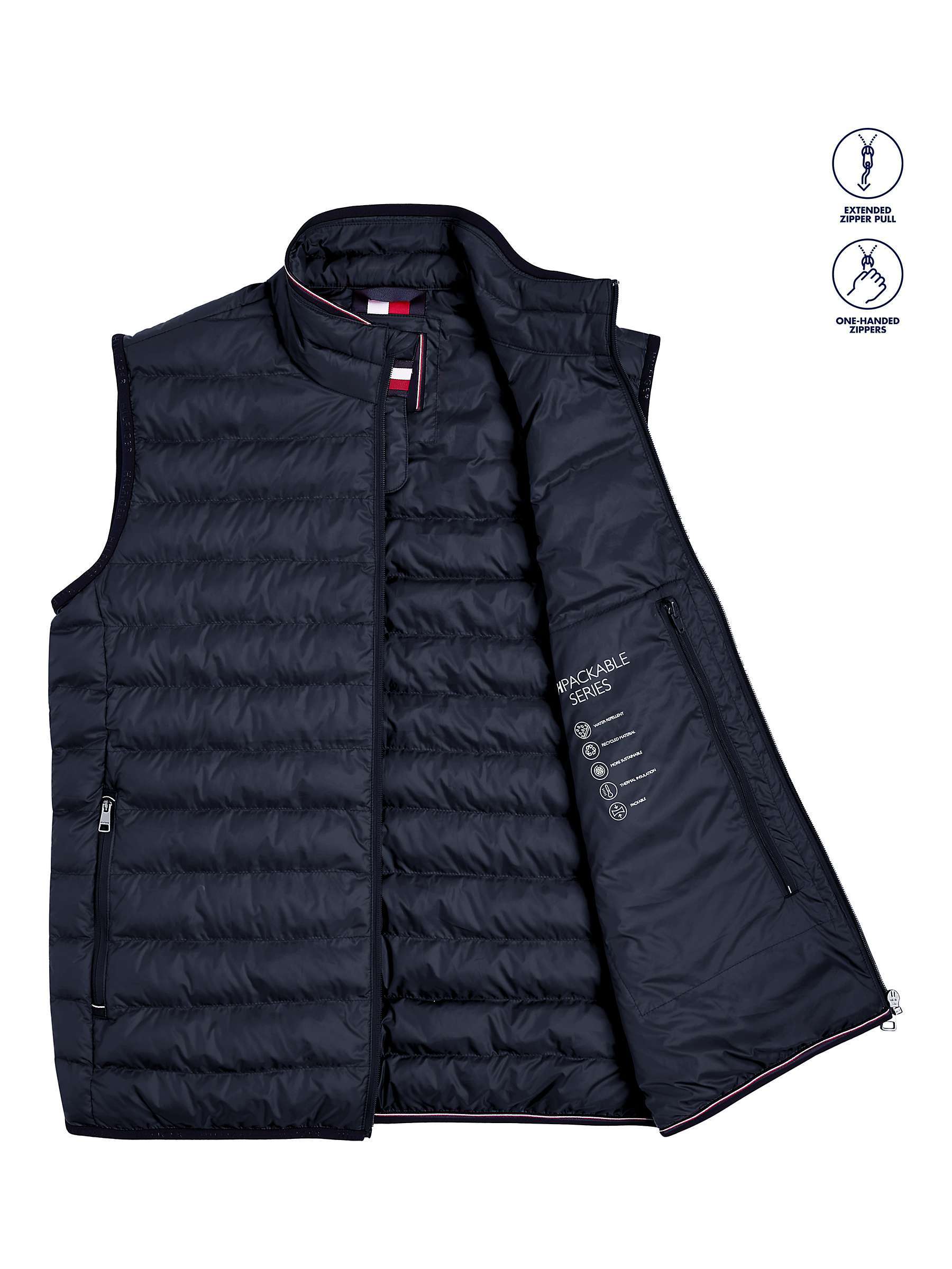 Buy Tommy Hilfiger Adaptive Packable Recycled Gilet, Navy Online at johnlewis.com