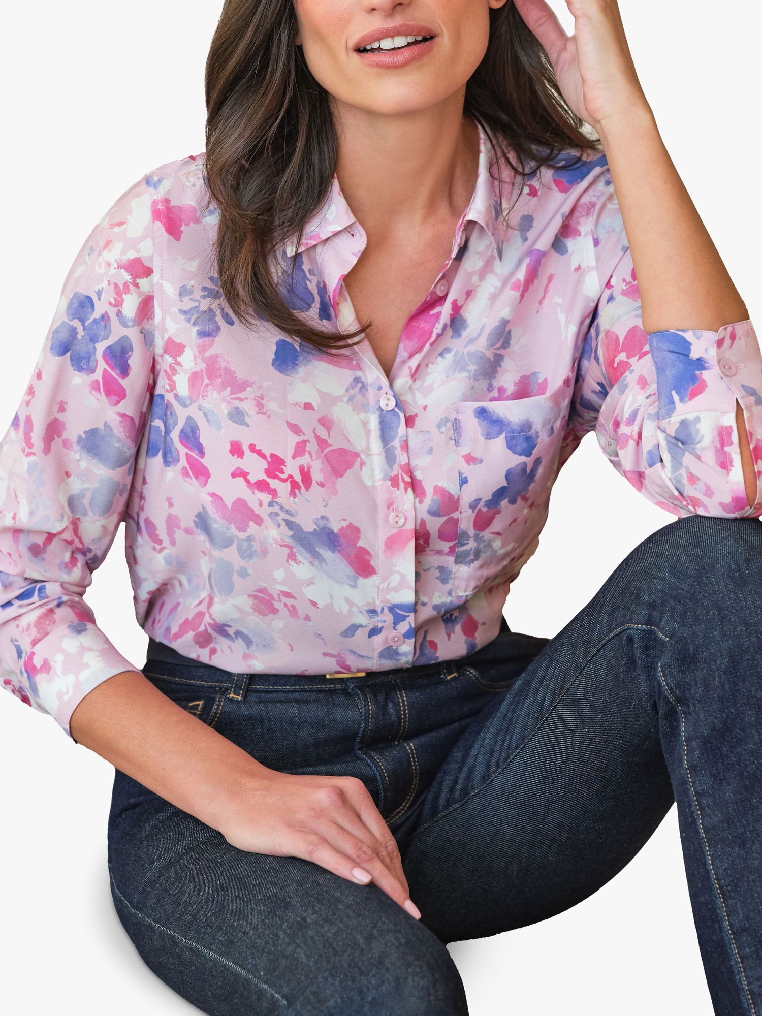 Pure Collection Silk Blend Floral Shirt, Blossom Print, 10