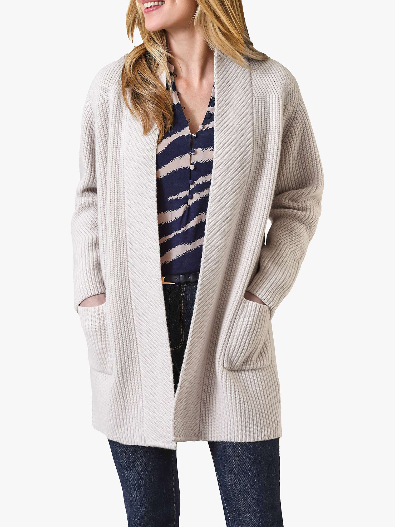 Buy Pure Collection Wool Cashmere Blend Rib Knit Edge To Edge Cardigan, Vanilla Online at johnlewis.com
