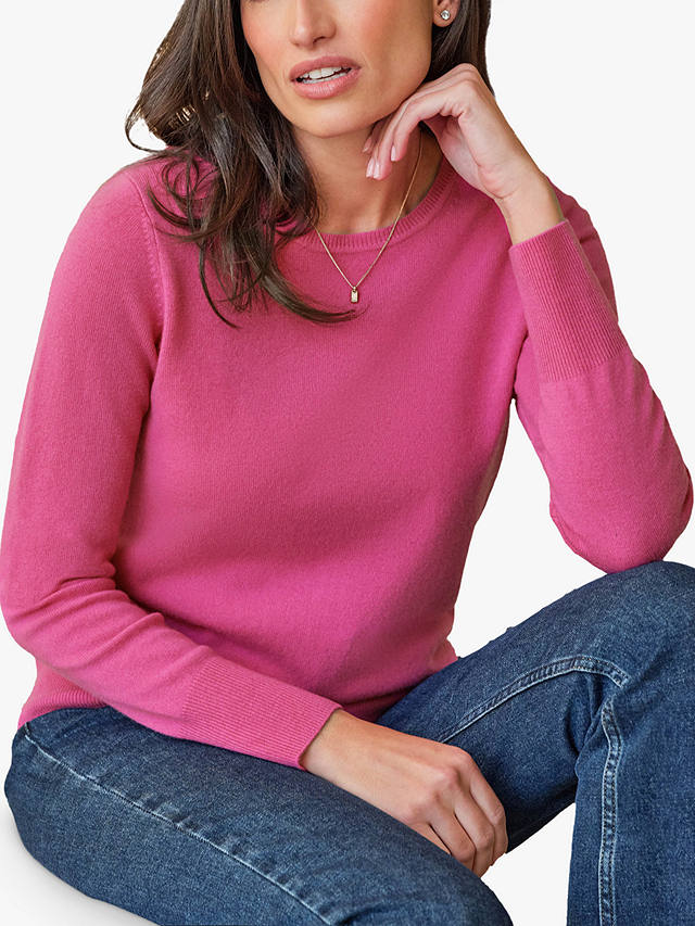 Pure Collection Cashmere Crew Neck Jumper, Raspberry Rose