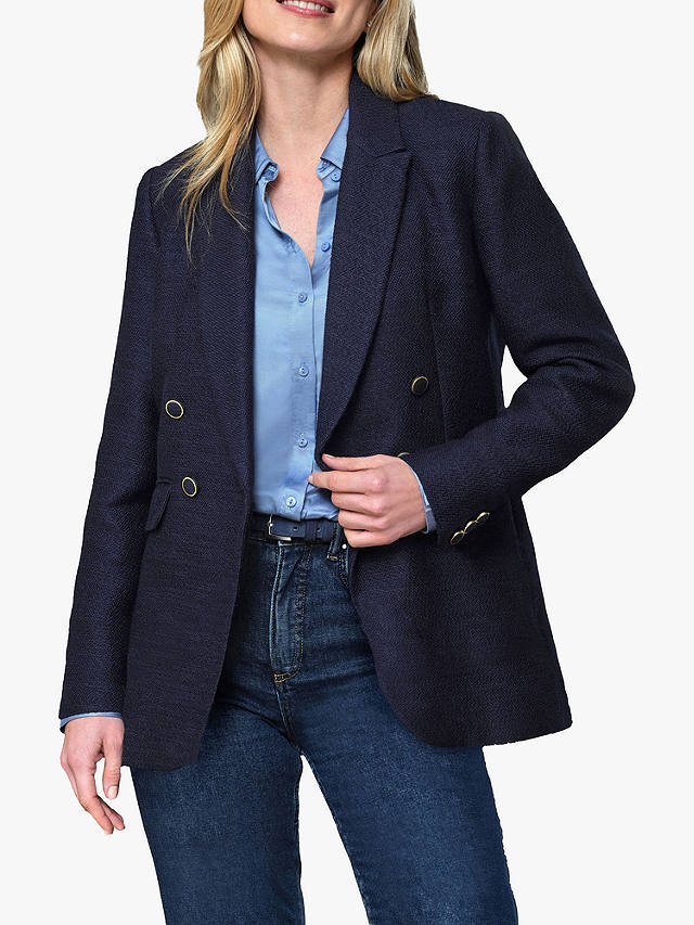Pure Collection Textured Double Breasted Blazer, Navy
