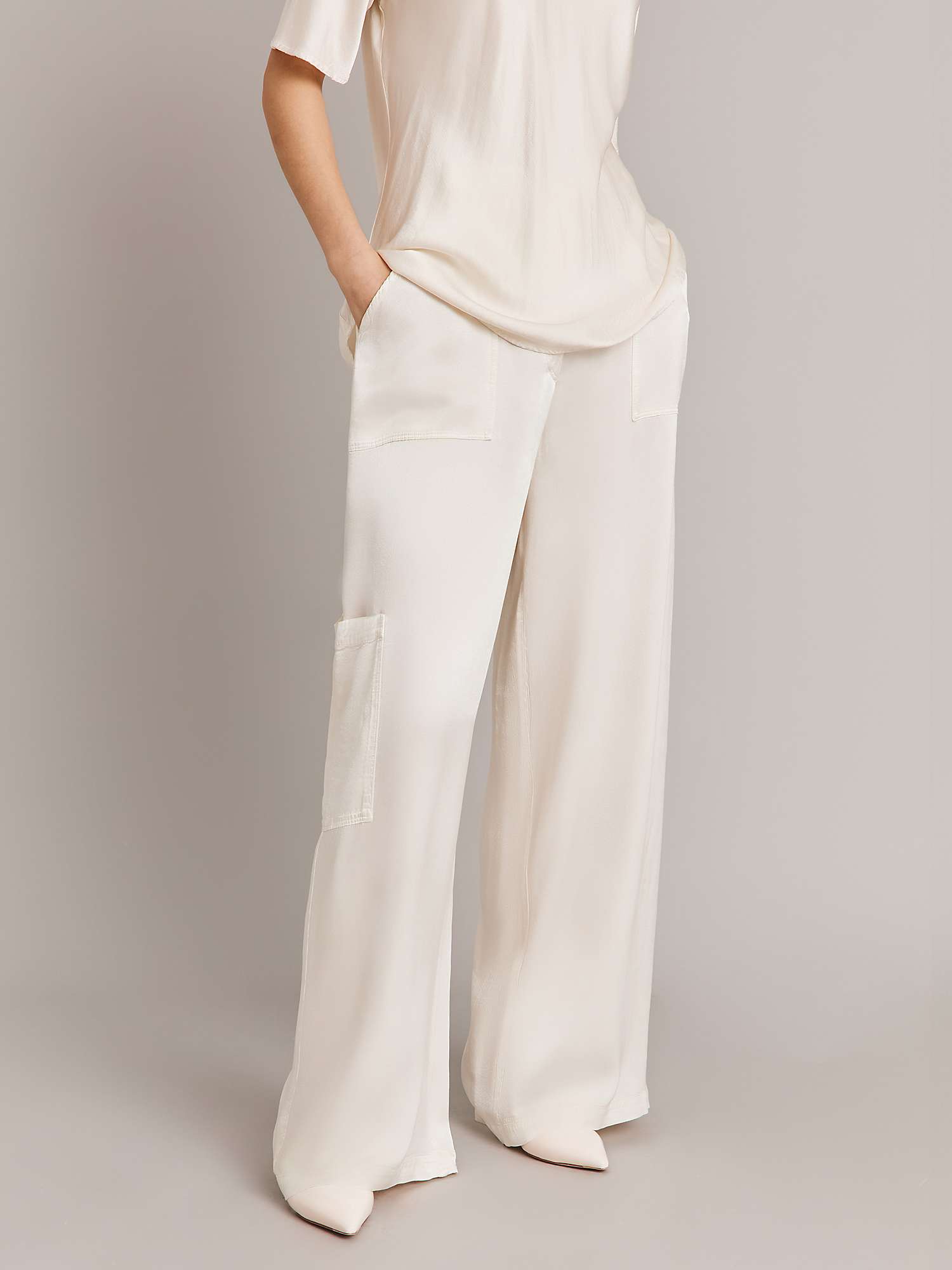 Buy Ghost Aurora Cargo Style Satin Trousers, Ivory Online at johnlewis.com