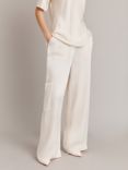 Ghost Aurora Cargo Style Satin Trousers, Ivory, Ivory