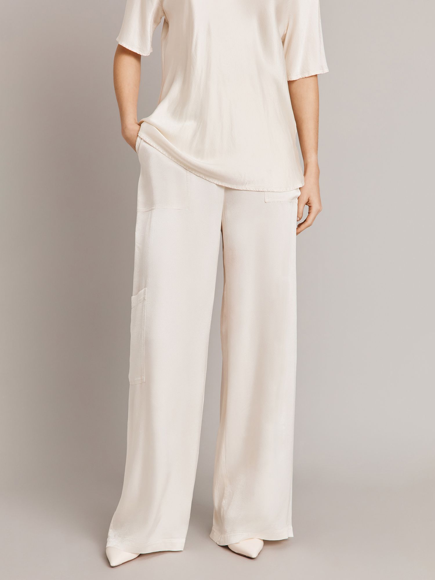 Buy Ghost Aurora Cargo Style Satin Trousers, Ivory Online at johnlewis.com