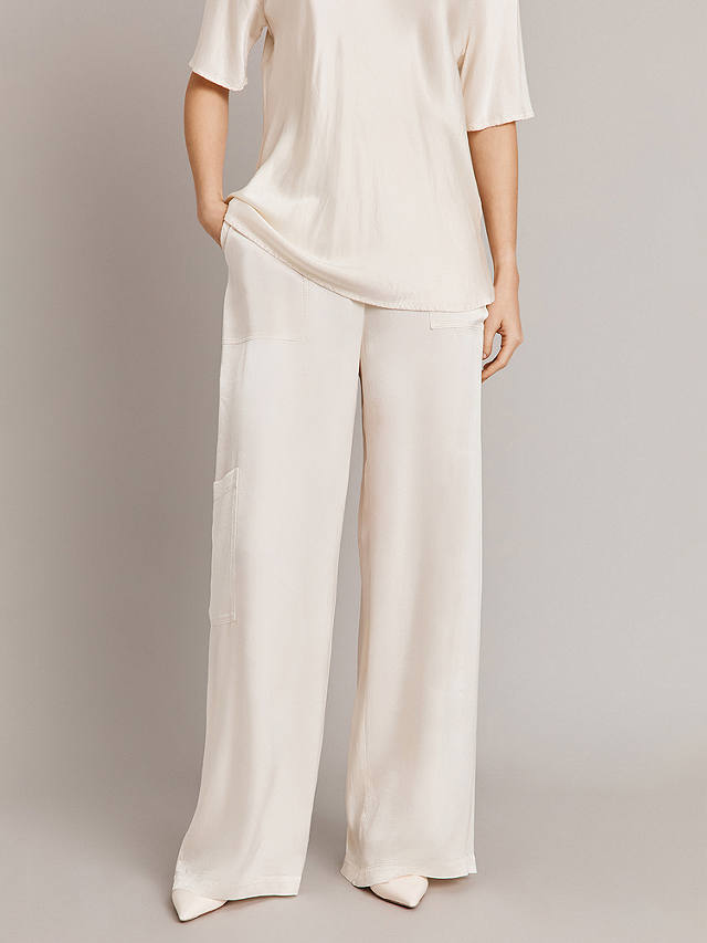 Ghost Aurora Cargo Style Satin Trousers, Ivory