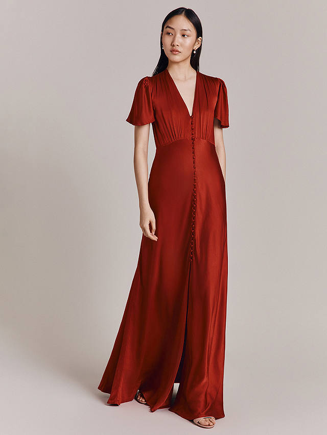 Ghost Delphine Bias Cut Satin Maxi Dress, Red