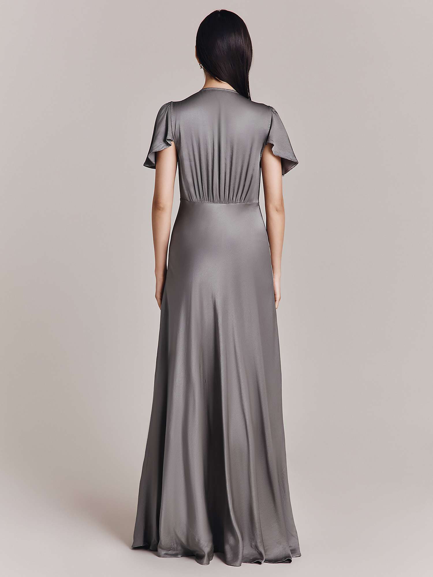 Buy Ghost Delphine Empire Line Satin Maxi Dress, Silver Online at johnlewis.com