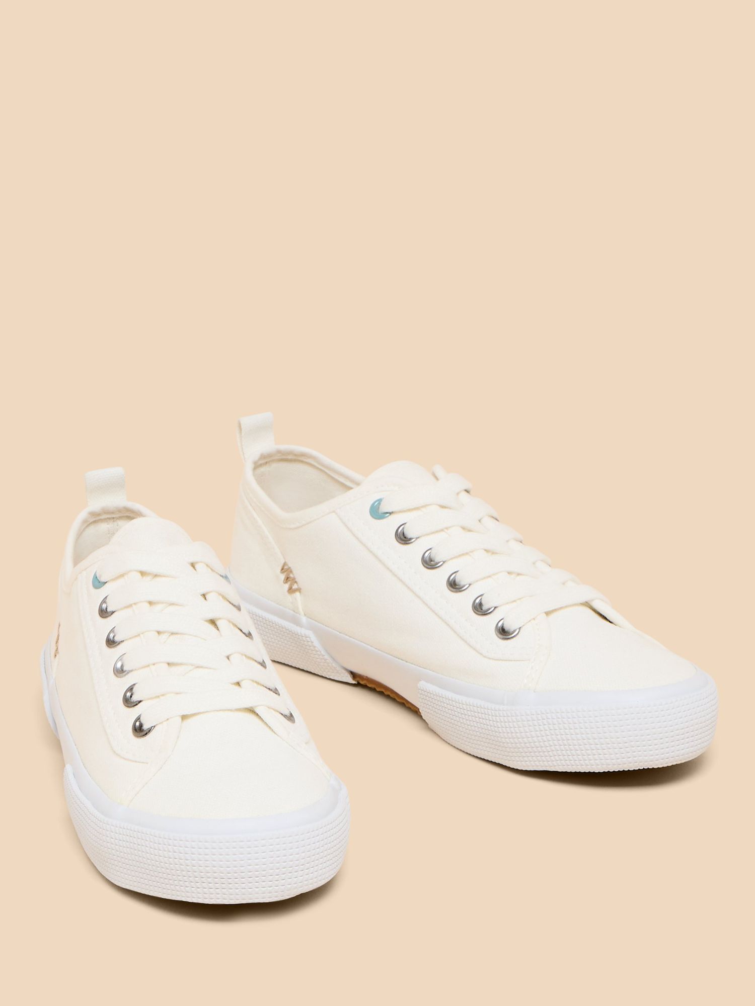 White Stuff Pippa Canvas Lace Up Trainers, Brilliant White, 3