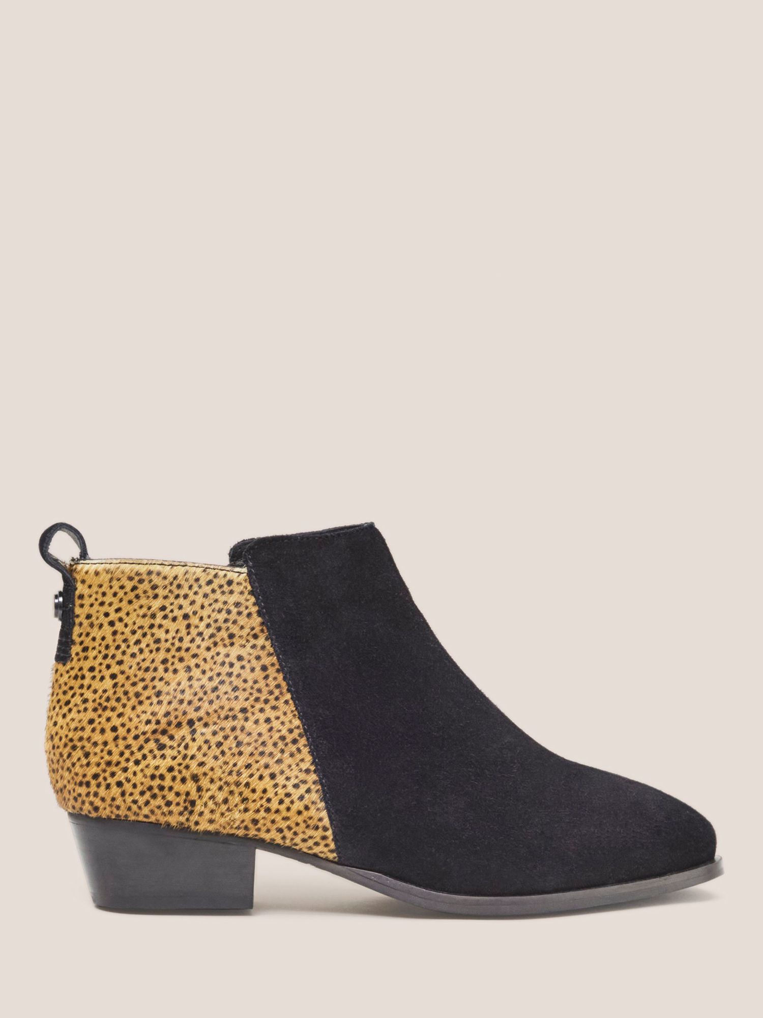 White Stuff Willow Suede Pony Ankle Boots, Black/Yellow, 8
