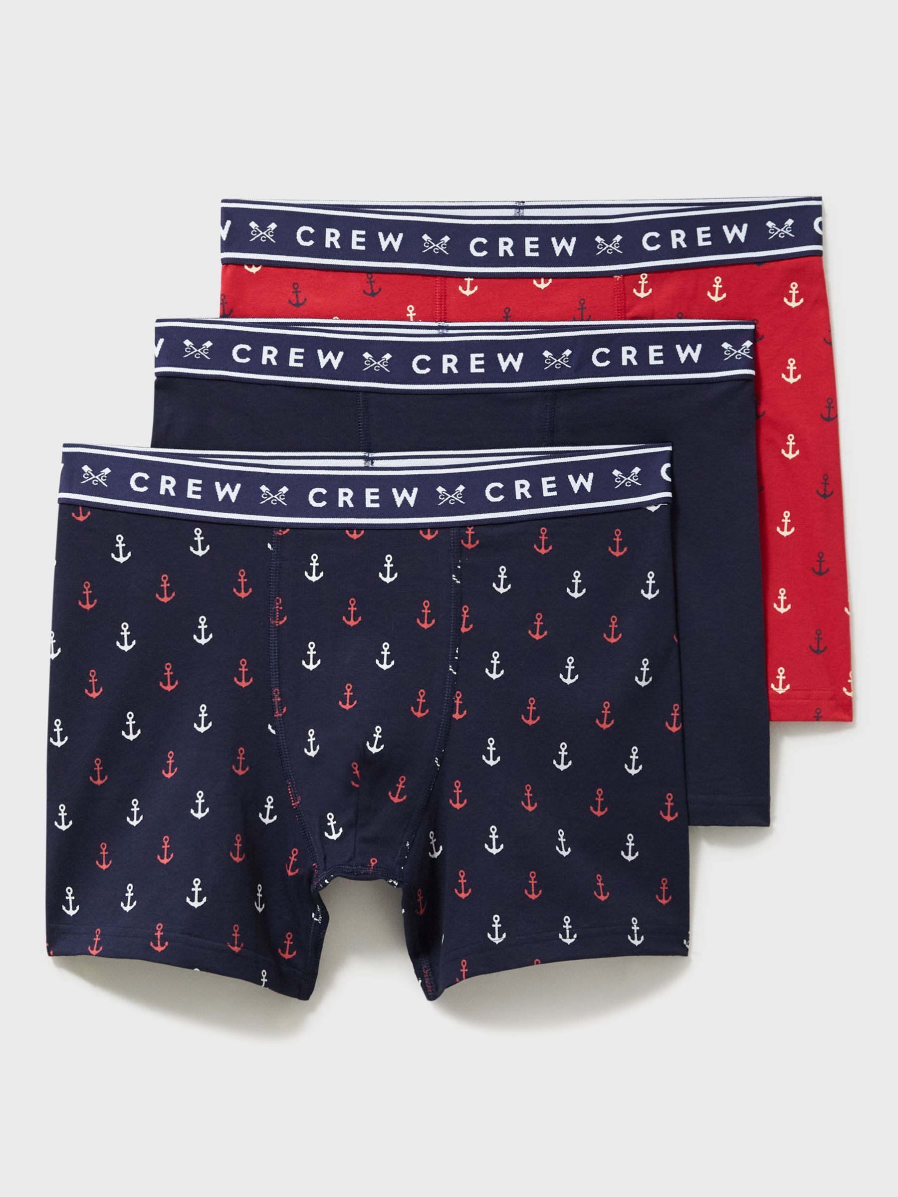 Buy Crew Clothing Anchor Print Jersey Boxers, Pack of 3, Red/Navy Online at johnlewis.com