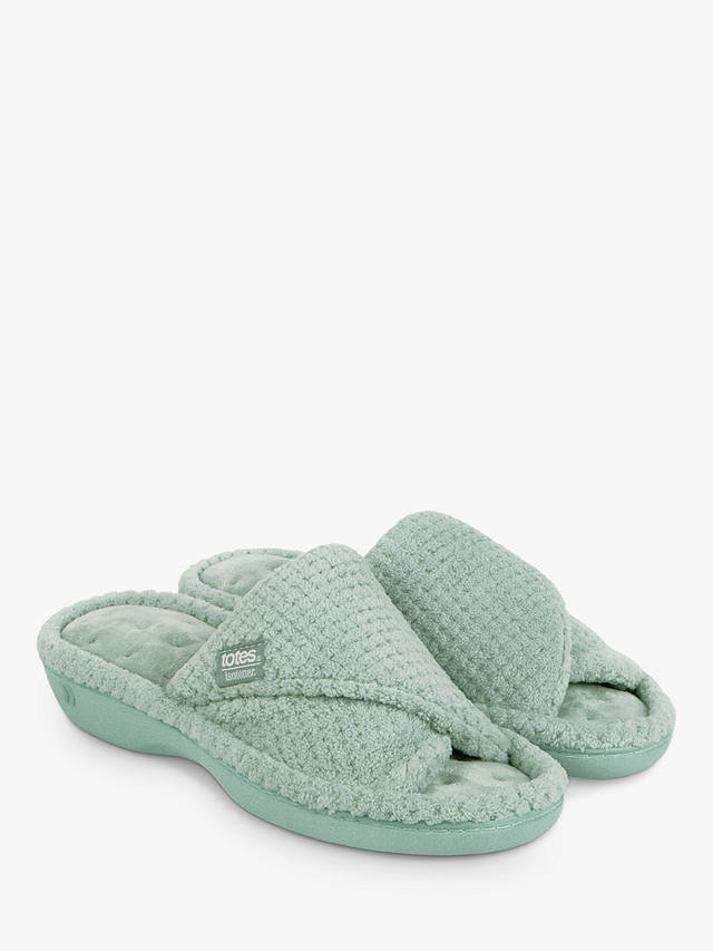 totes Textured Popcorn Turnover Mule Slippers, Mint