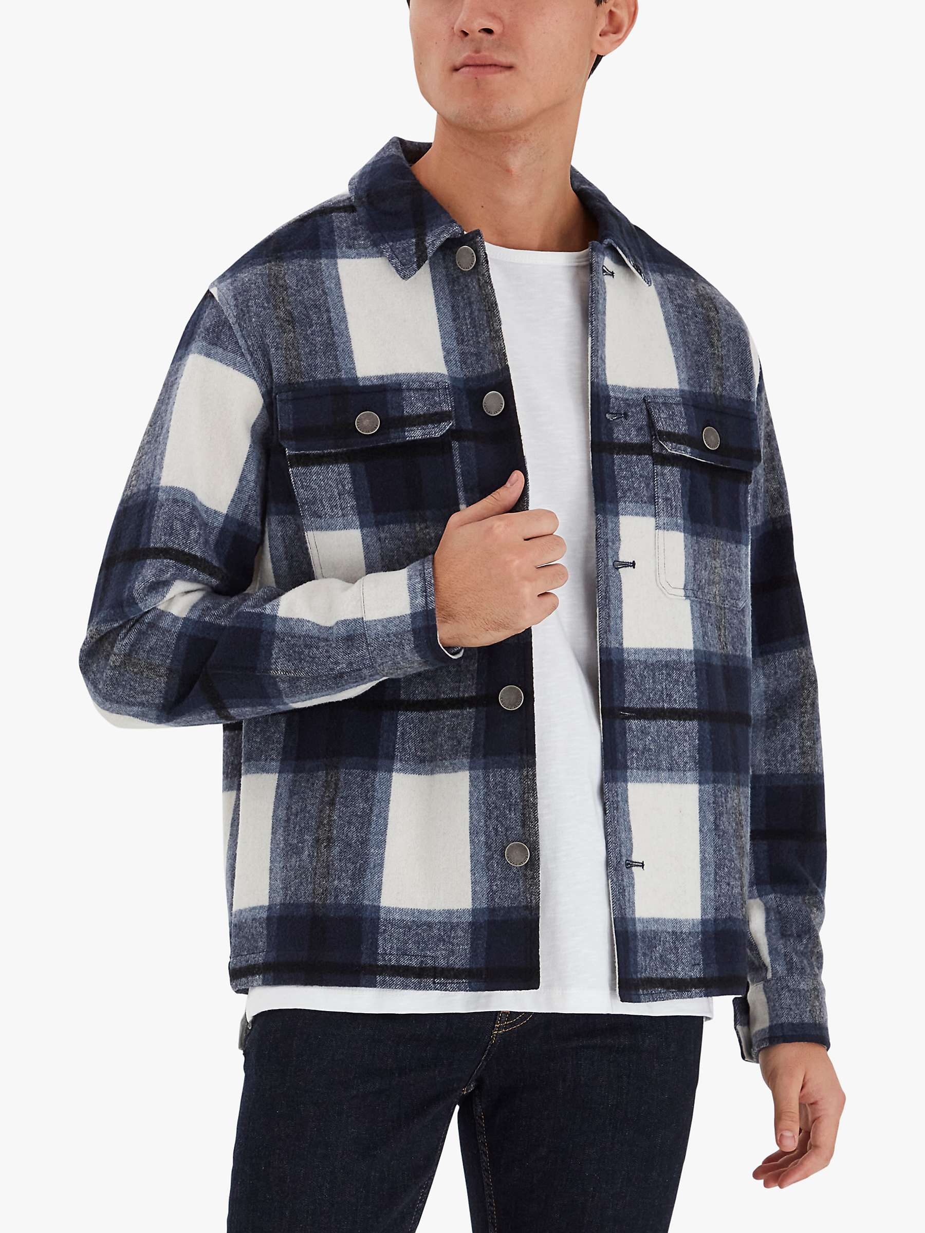 Buy Casual Friday Justan Checked Wool Blend Overshirt, Navy/Multi Online at johnlewis.com