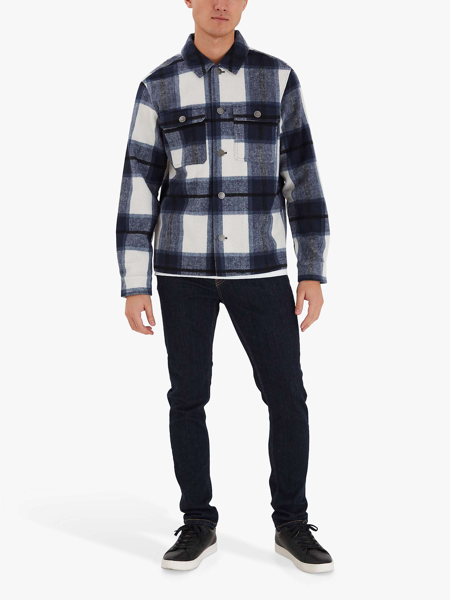 Buy Casual Friday Justan Checked Wool Blend Overshirt, Navy/Multi Online at johnlewis.com