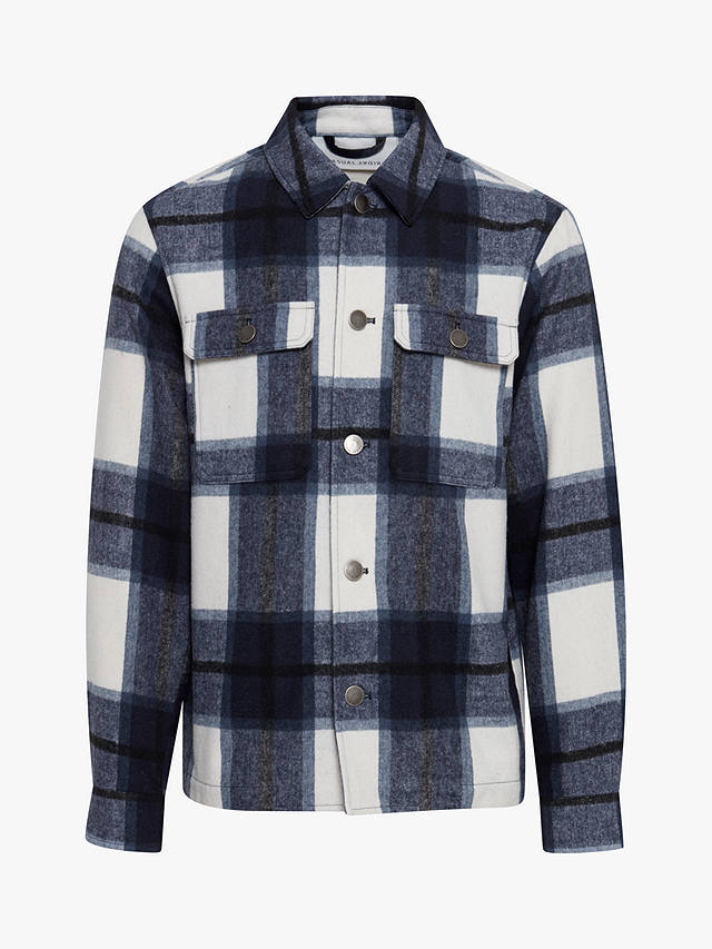 Casual Friday Justan Checked Wool Blend Overshirt, Navy/Multi