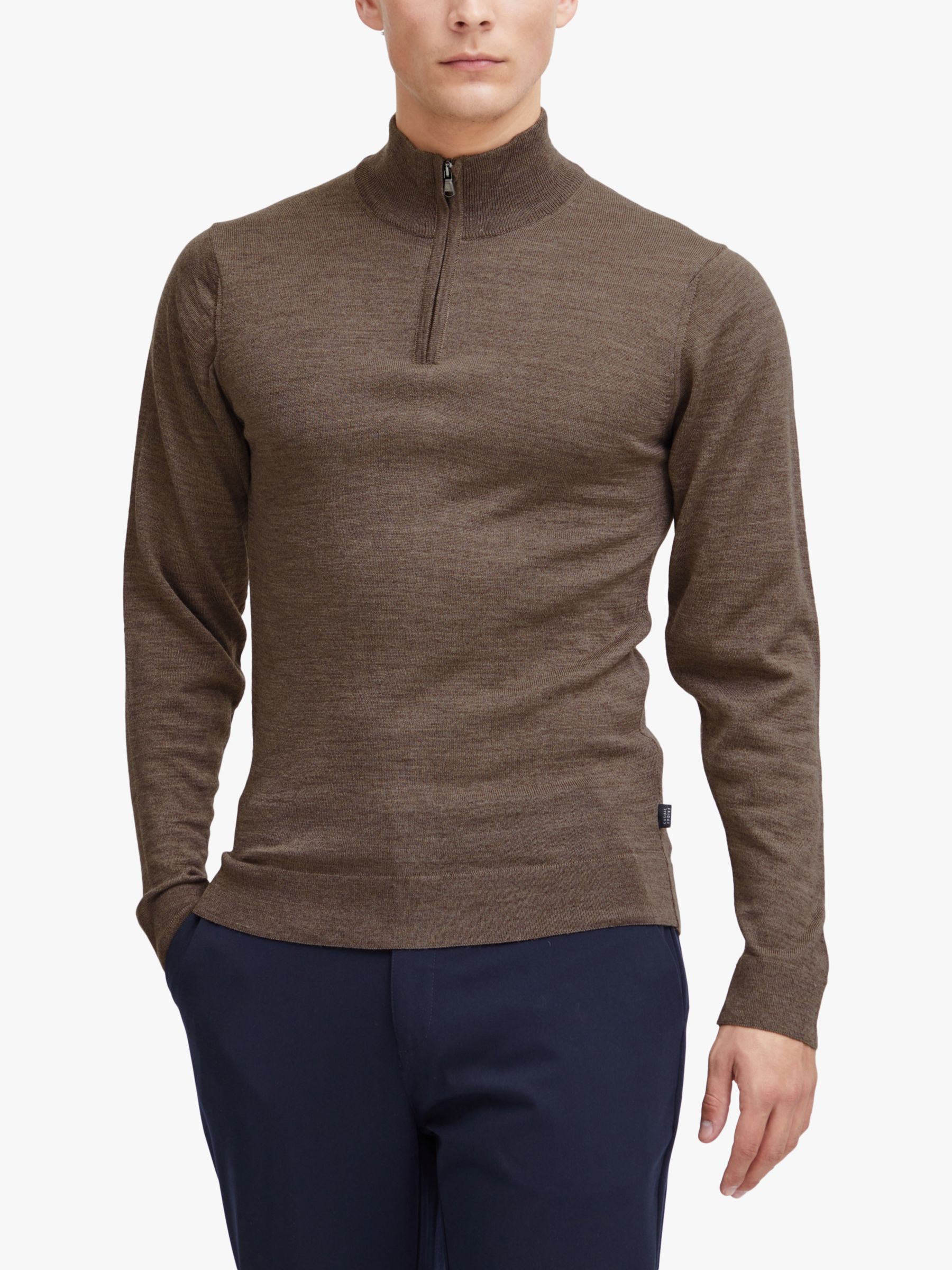 Casual Friday Karlo Long Sleeve Knitted Zip Jumper, Brown, S