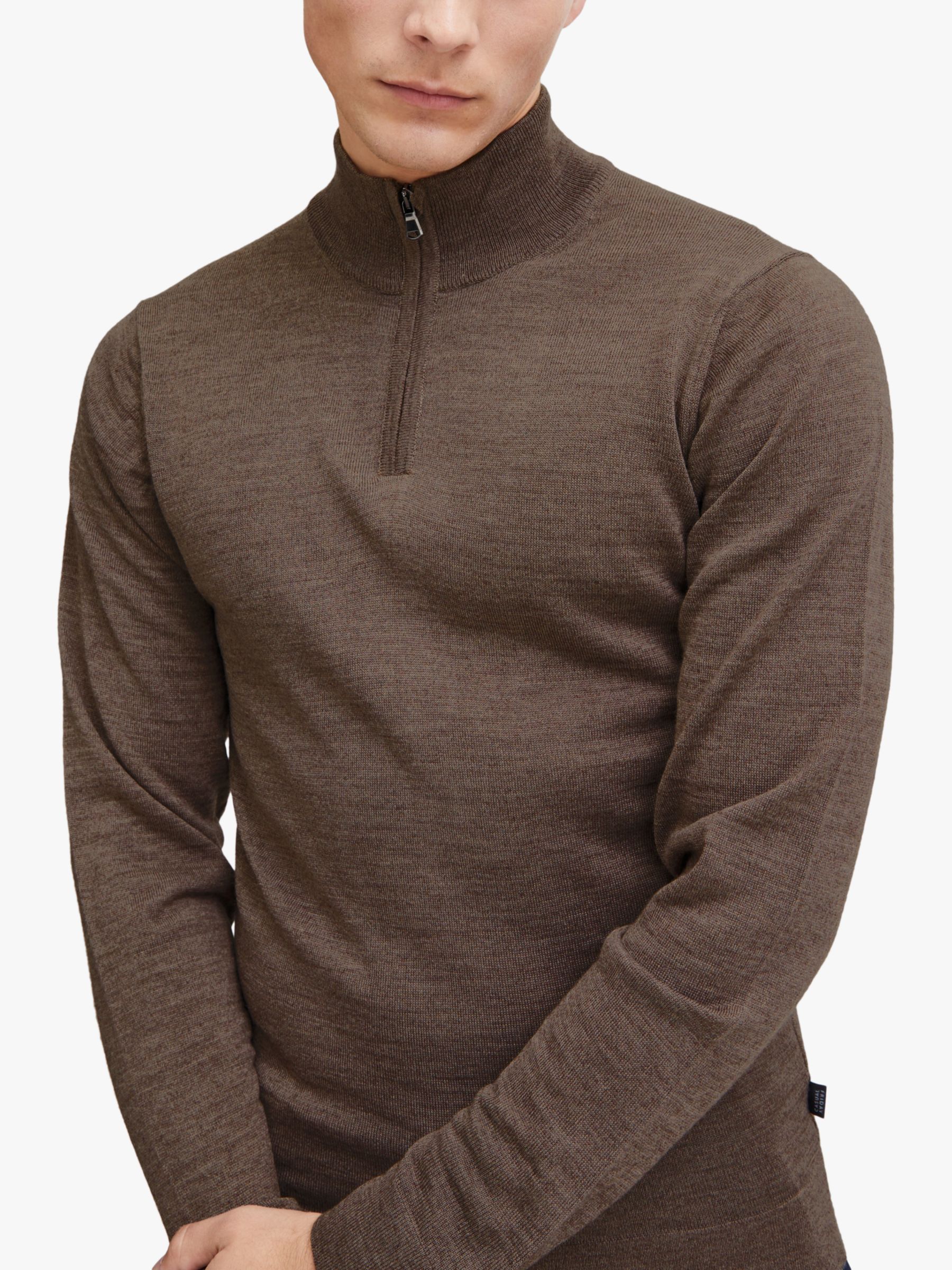 Casual Friday Karlo Long Sleeve Knitted Zip Jumper, Brown, S