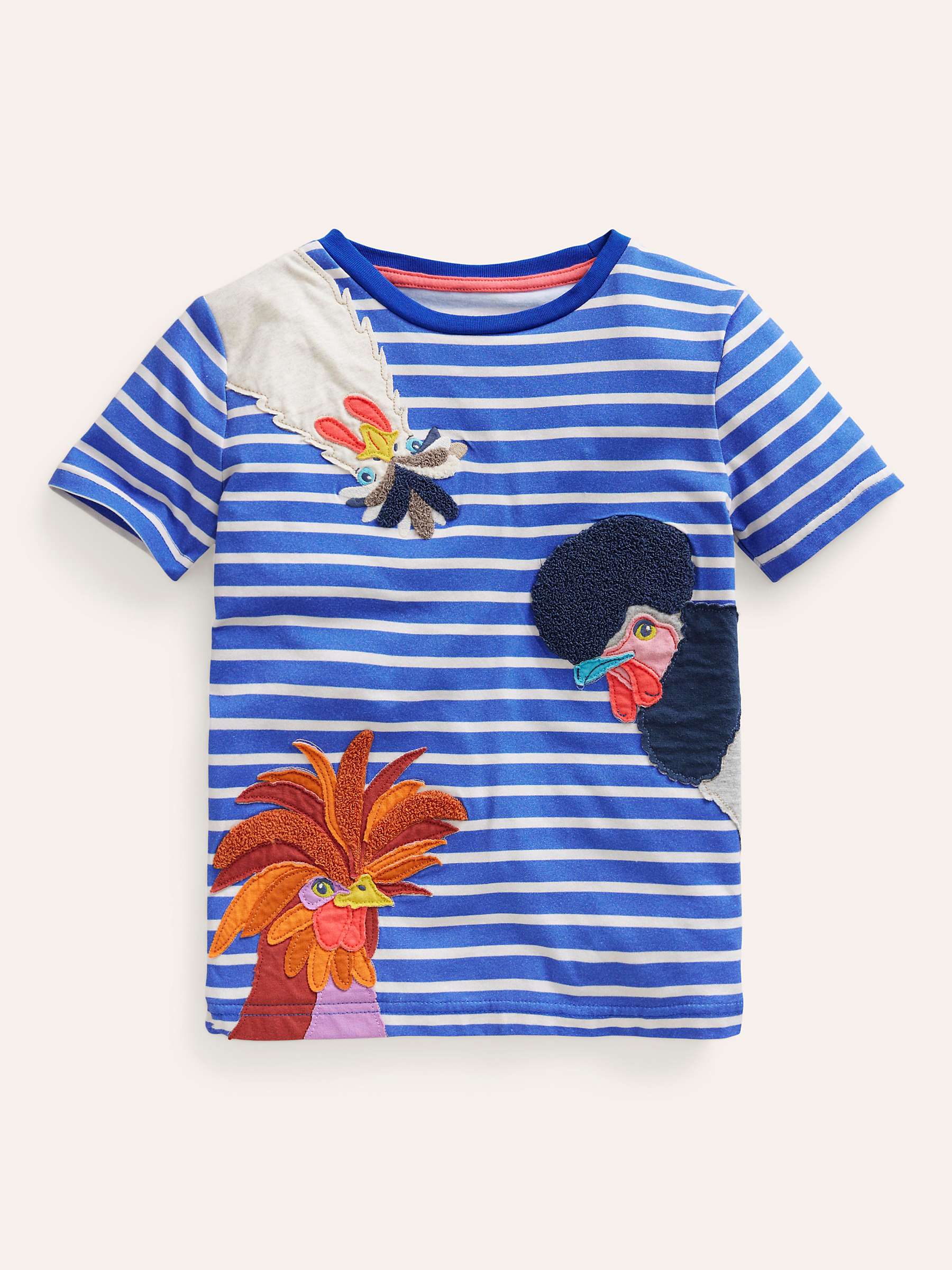 Buy Boden Chicken Applique Striped T-Shirt, Blue/Ivory Online at johnlewis.com