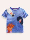 Mini Boden Kids' Chicken Applique Striped T-Shirt, Blue/Ivory