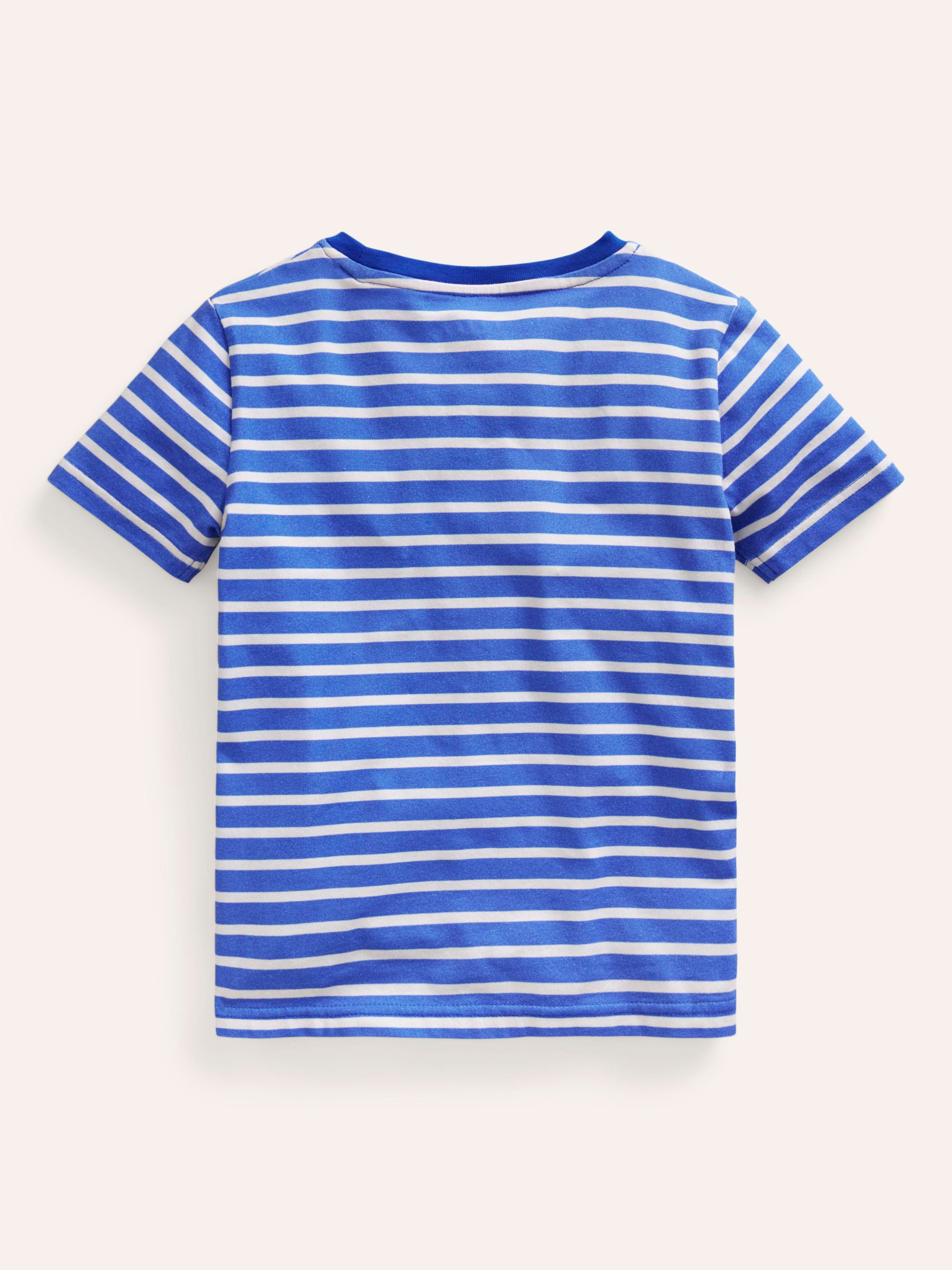 Mini Boden Kids' Chicken Applique Striped T-Shirt, Blue/Ivory, 8-9 years