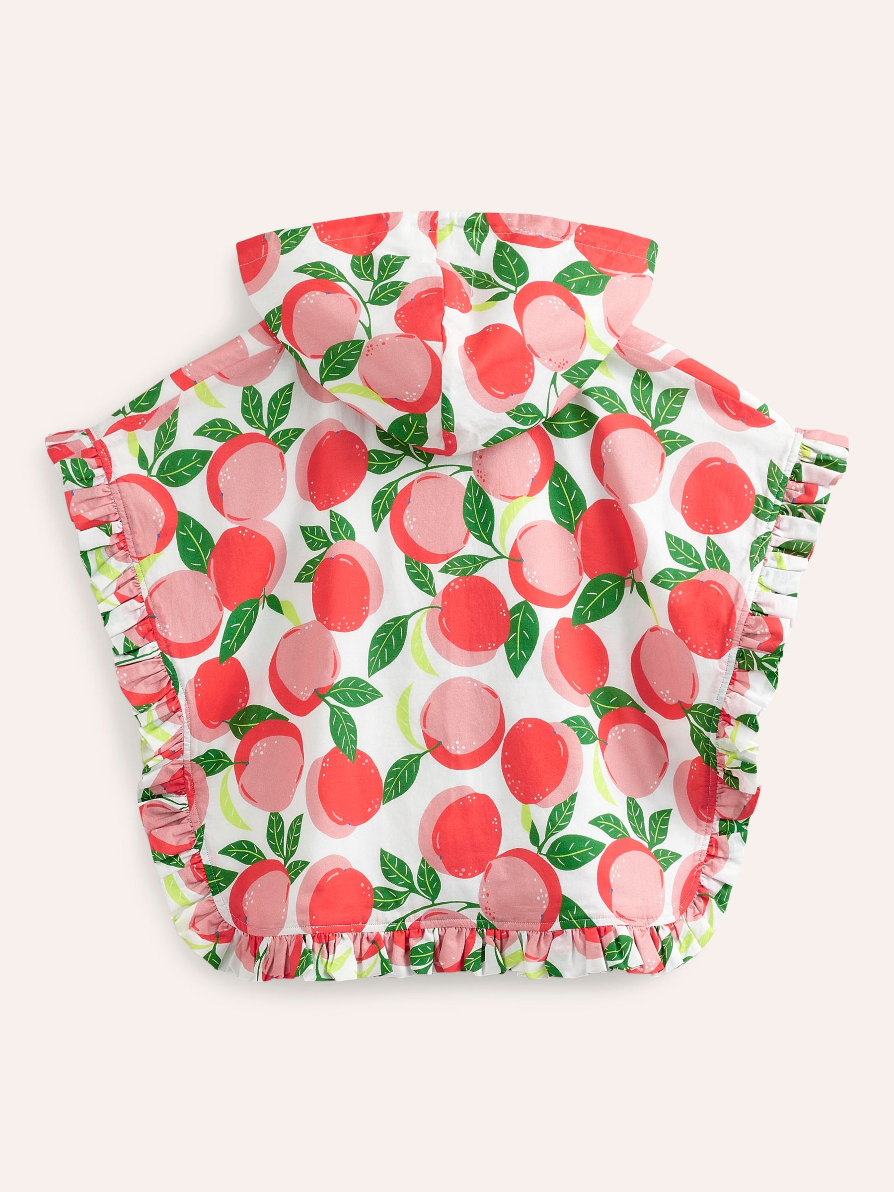 Mini Boden Kids' Peach & Orange Print Towelling Hooded Poncho, Ivory/Multi, M