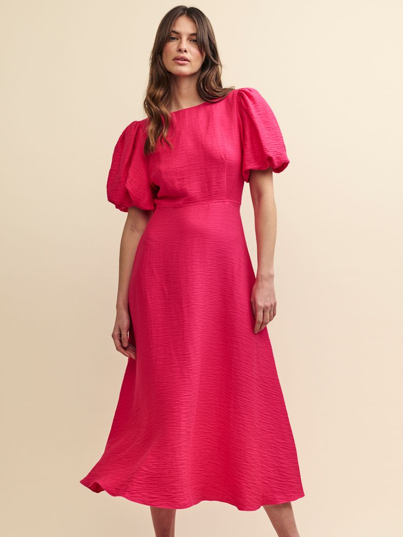 Nobody's Child Zora Linen Blend Midi Dress, Pink, 14