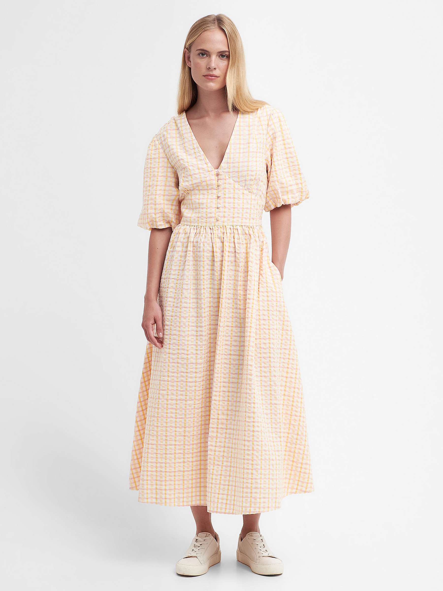 Buy Barbour Belmont Cotton Midi Dress, Mallow Pink Check Online at johnlewis.com