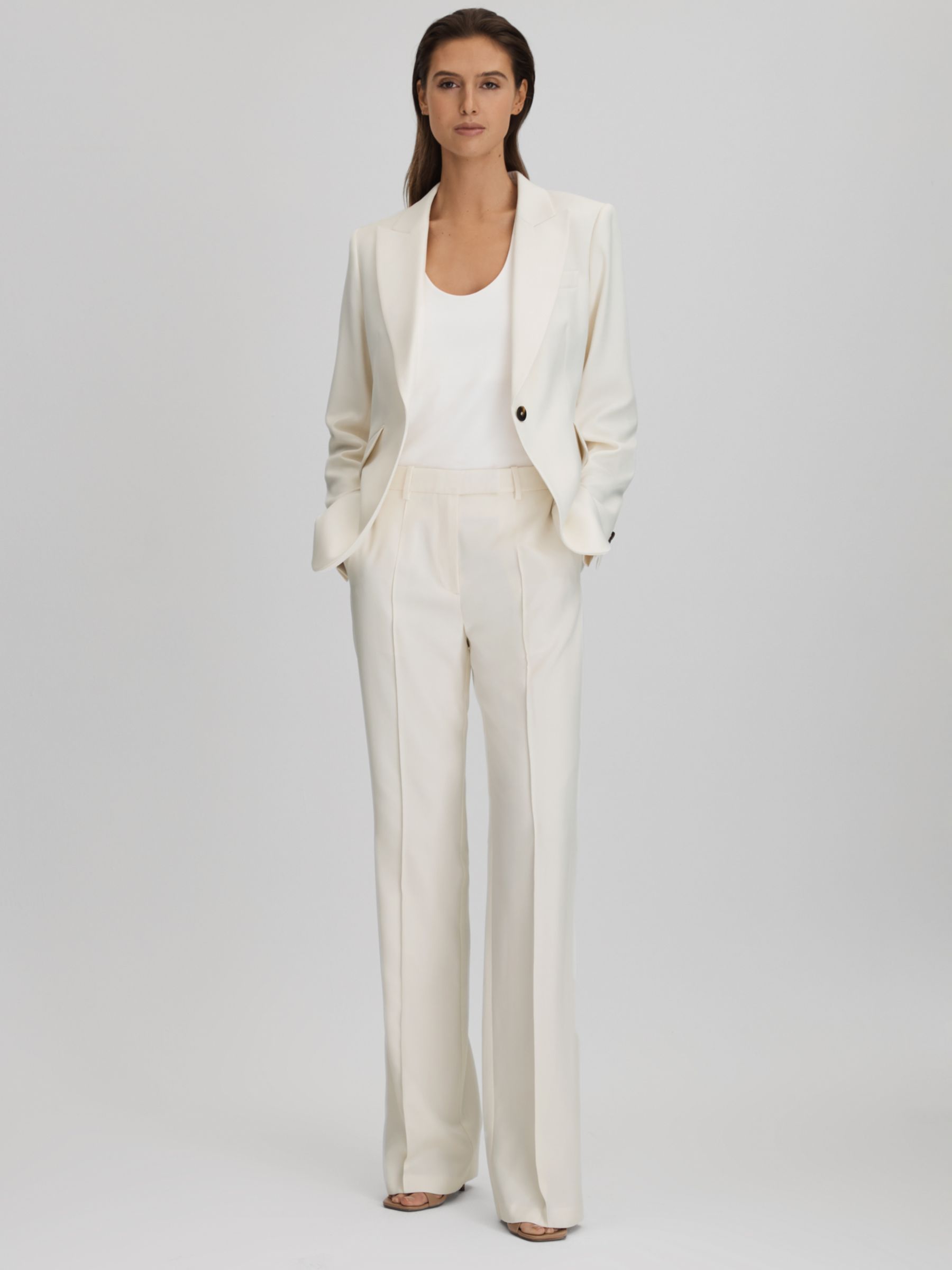 Reiss Petite Millie Flared Tailored Trousers, Cream at John Lewis ...