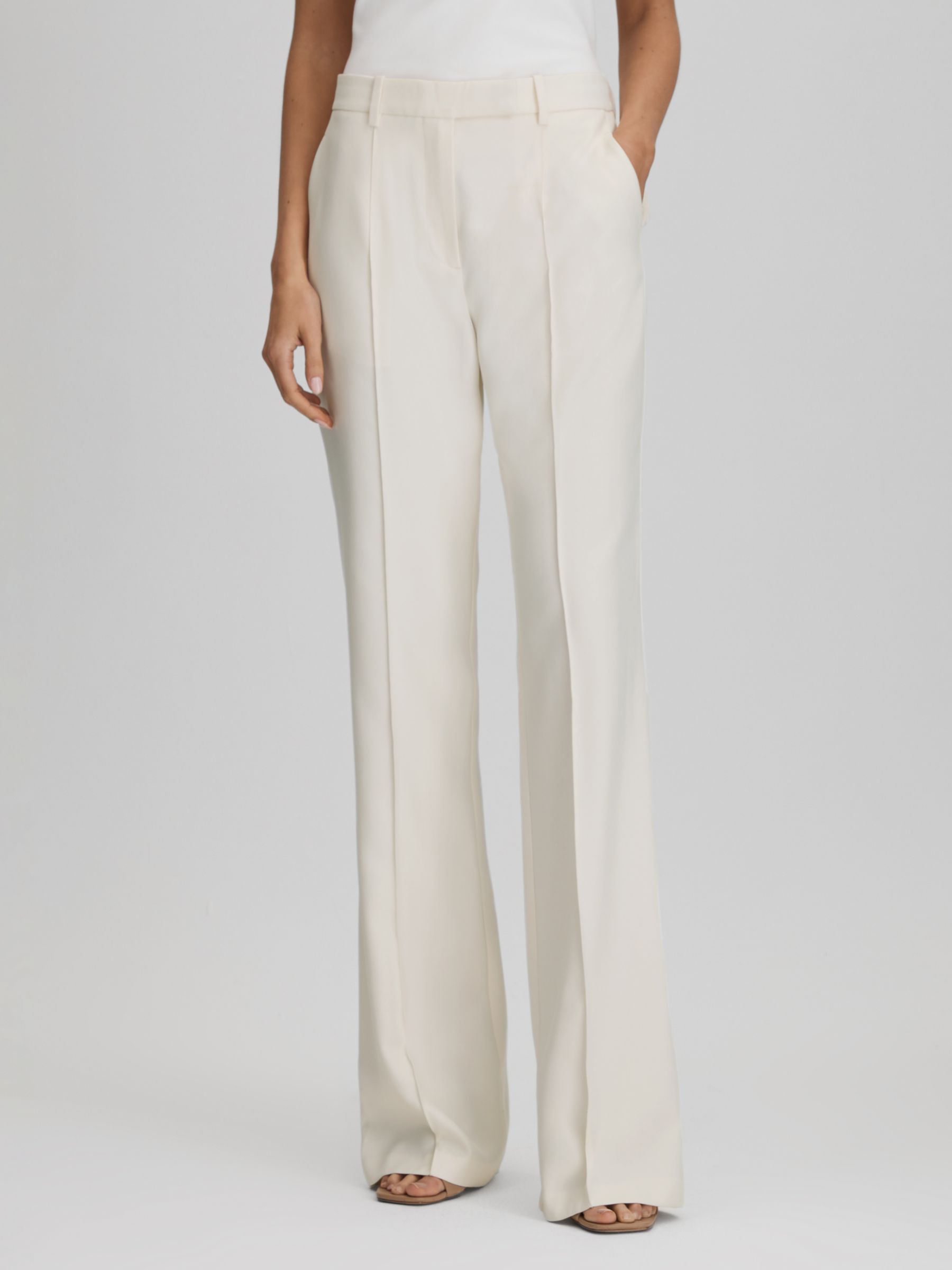 Reiss Petite Millie Flared Tailored Trousers, Cream, 16