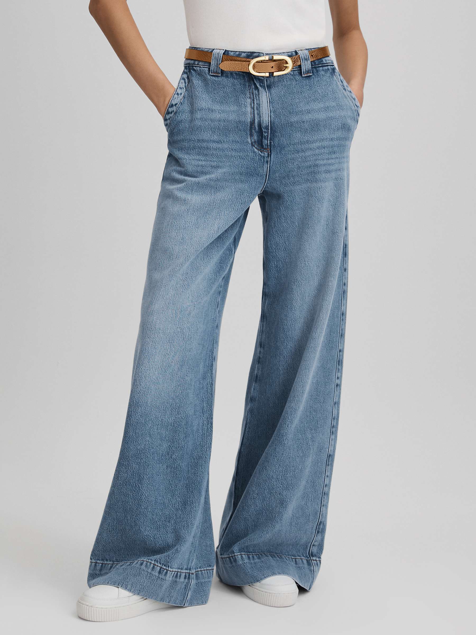 Buy Reiss Petite Olivia Lightweight Wide Leg Jeans, Light Blue Online at johnlewis.com