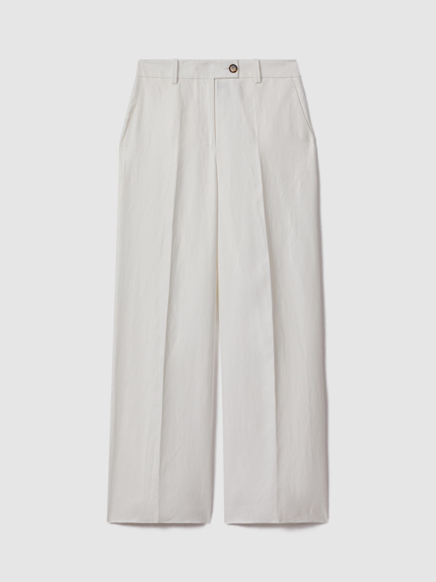 Reiss Petite Lori Linen Blend Wide Leg Trousers, White, 6